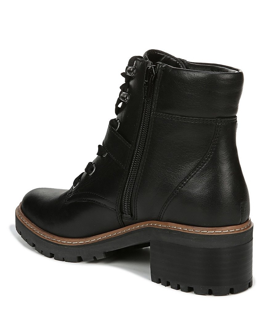 Naturalizer Tia Water Repellent Leather Block Heel Lug Sole Combat Boots