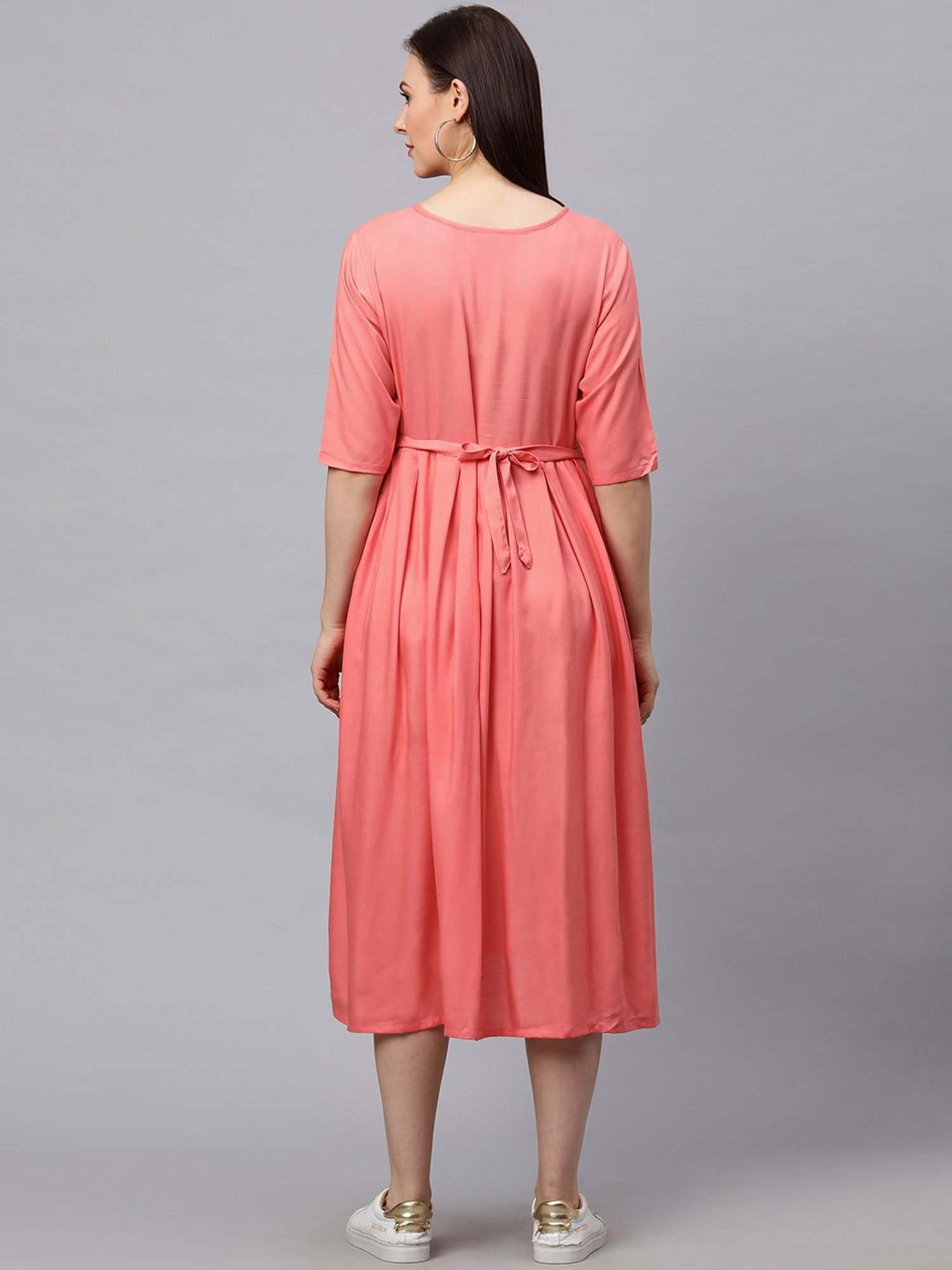MomToBe Peach Embroidered Maternity Dress