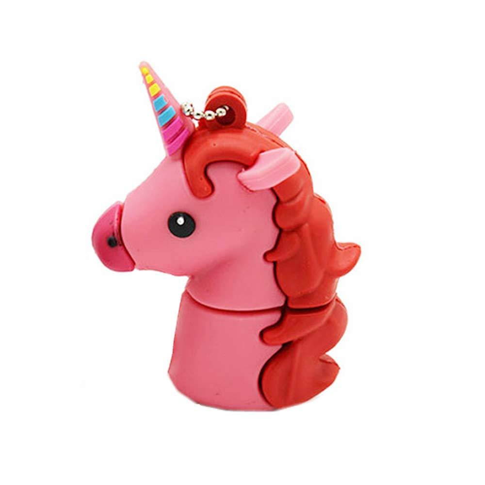 Novelty Pink Unicorn Shape Design 32GB USB 2.0 Flash Drive Cute Memory Stick Horse Thumb Drive Data Storage Pendrive Cartoon Jump Drive Gift
