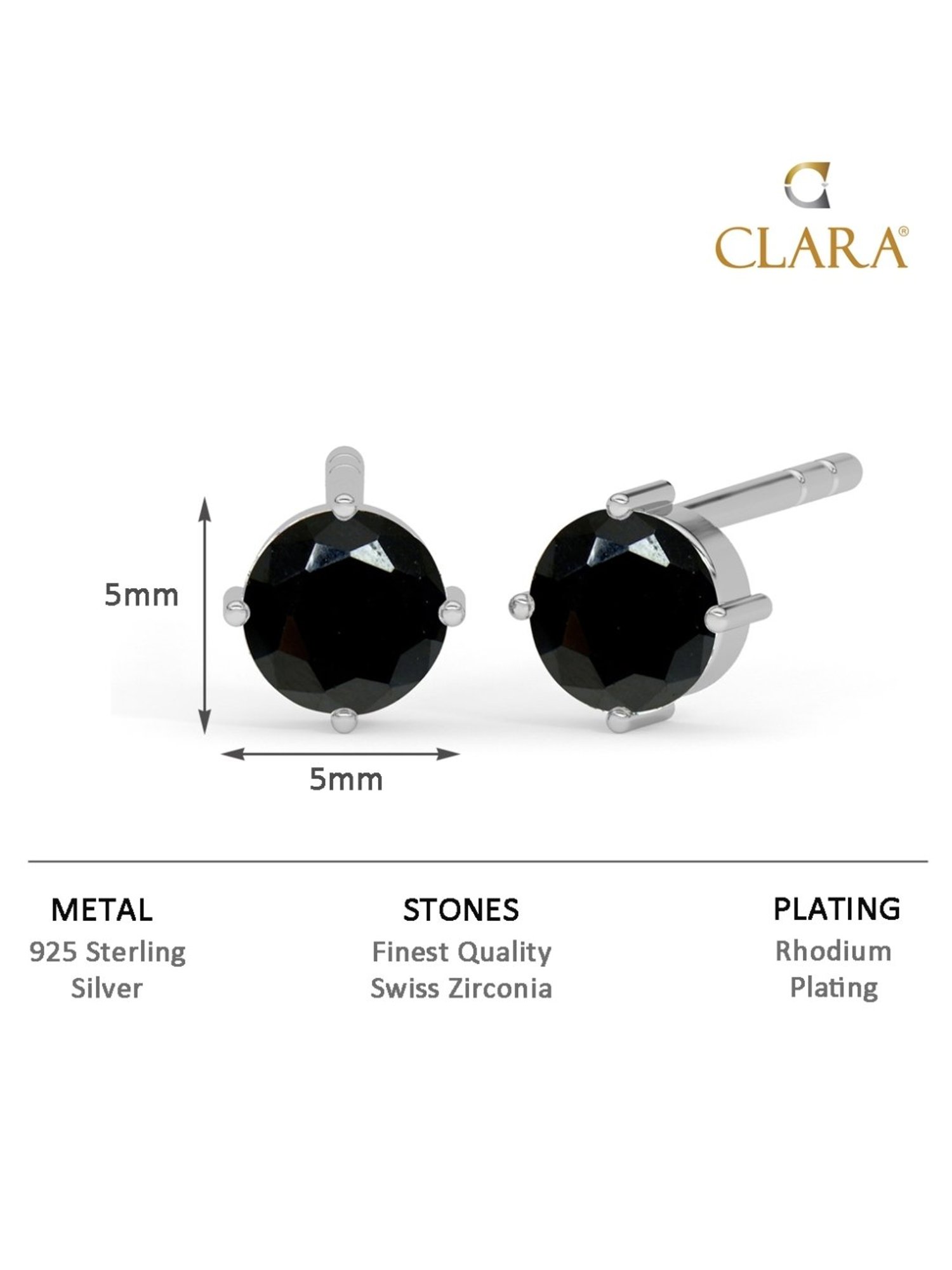 Clara 92.5 Sterling Silver Black Minimal Daily Wear Stud Earrings for Kids Girls