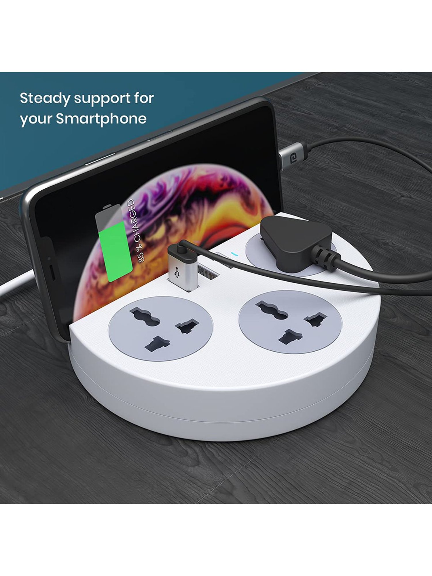 Portronics Power Plate 5 POR-1359 With 3 Socket & 3 USB Port Surge Protector (White)