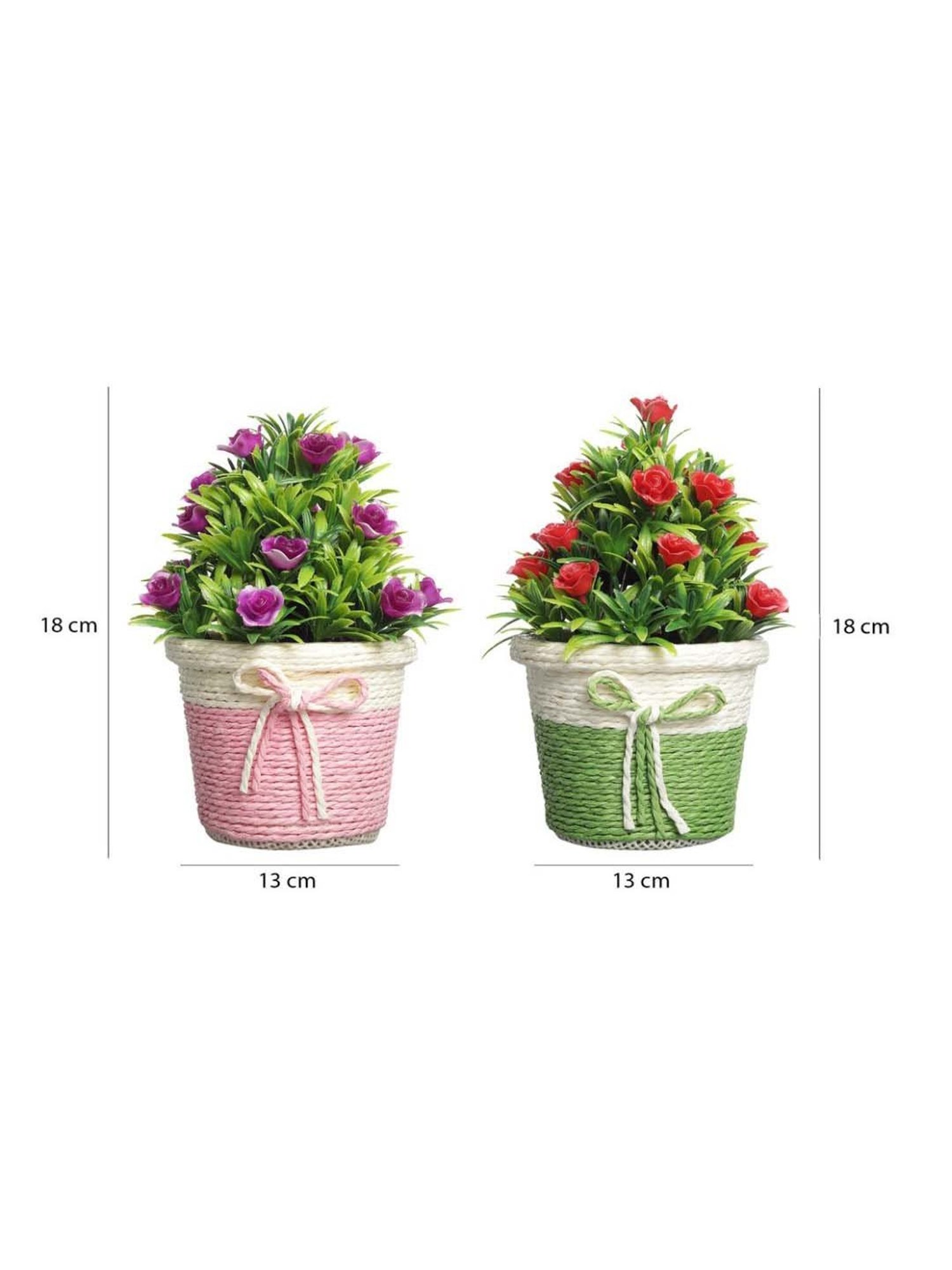 Foliyaj Multicolor Plastic Artificial Flower Plant With Pot - Set of 2