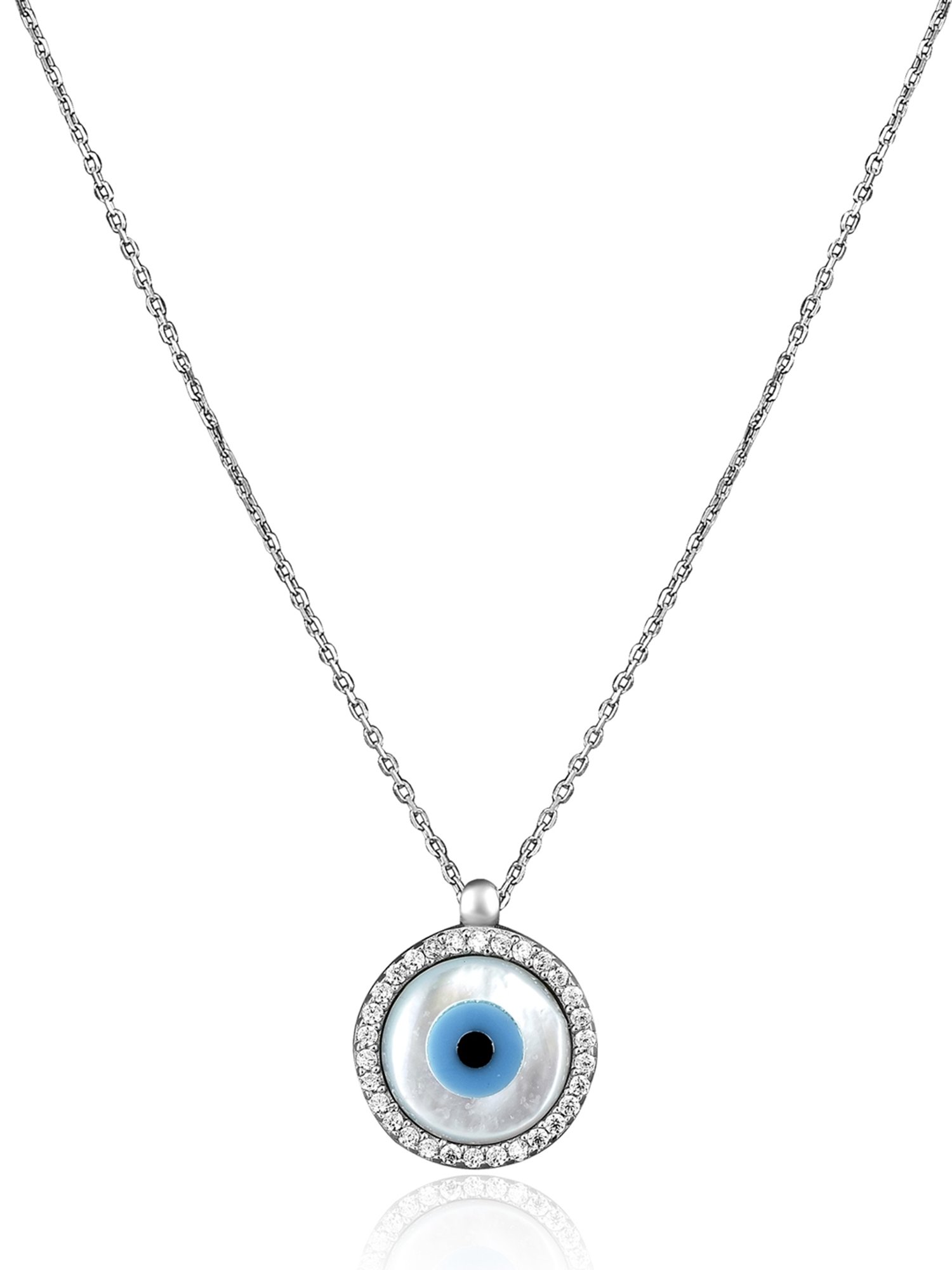 Curio Cottage 92.5 Sterling Silver Disc Evil Eye Necklace for Women
