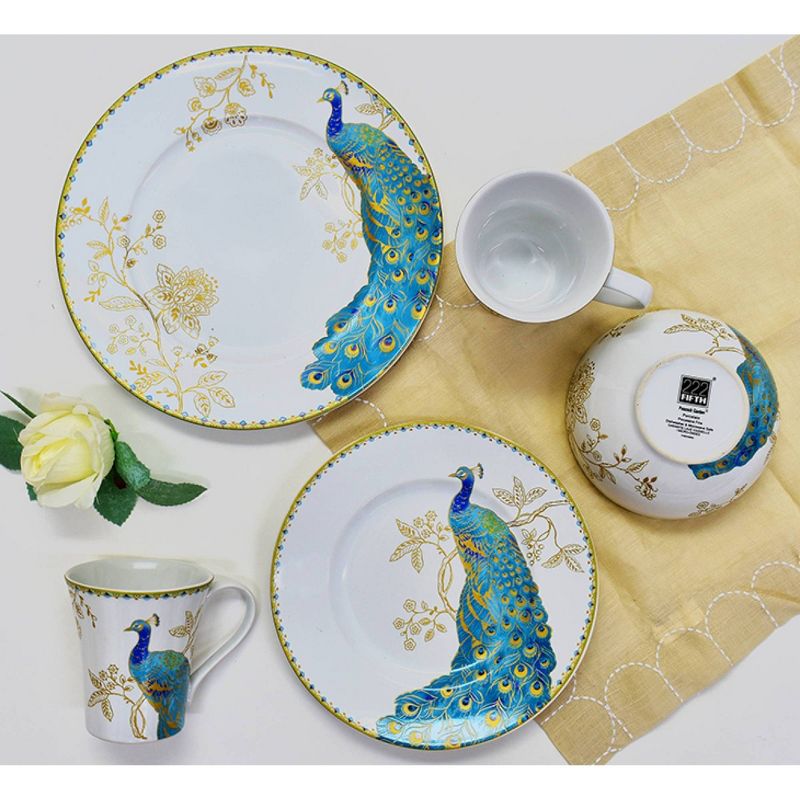 222 Fifth Peacock Garden Porcelain 16pc Dinnerware Set White