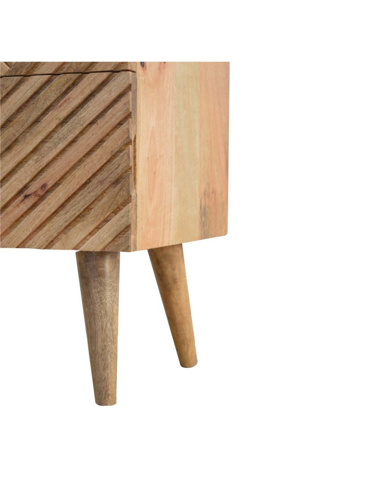 Artisan Furniture Textured Brown Line-Carving Bedside Table With Double Drawers