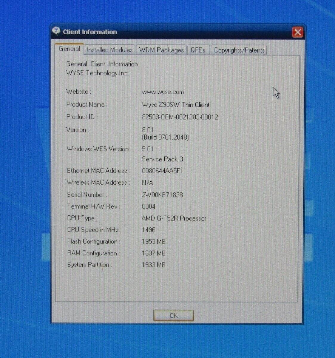 Wyse Zx0 Z90SW AMD G-T52R 1.5GHz CPU 2GB Flash 2GB RAM Thin Client