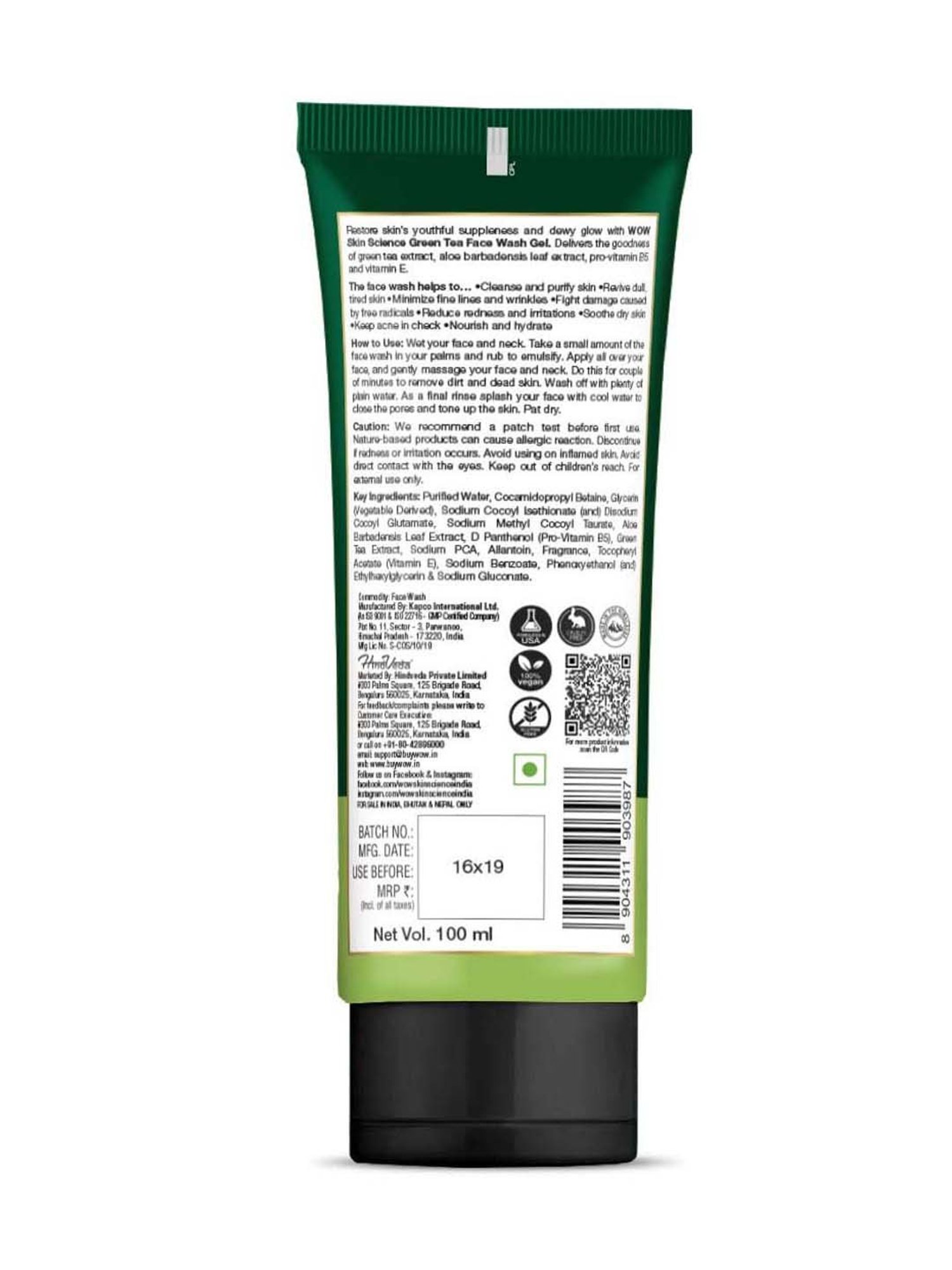 WOW Skin Science Green Tea Face Wash Gel - 100 ml