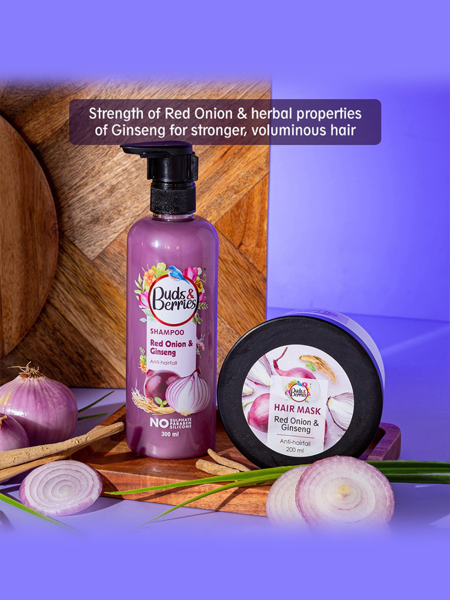 Buds & Berries Red Onion & Ginseng Anti-Hairfall Shampoo - 300 ml