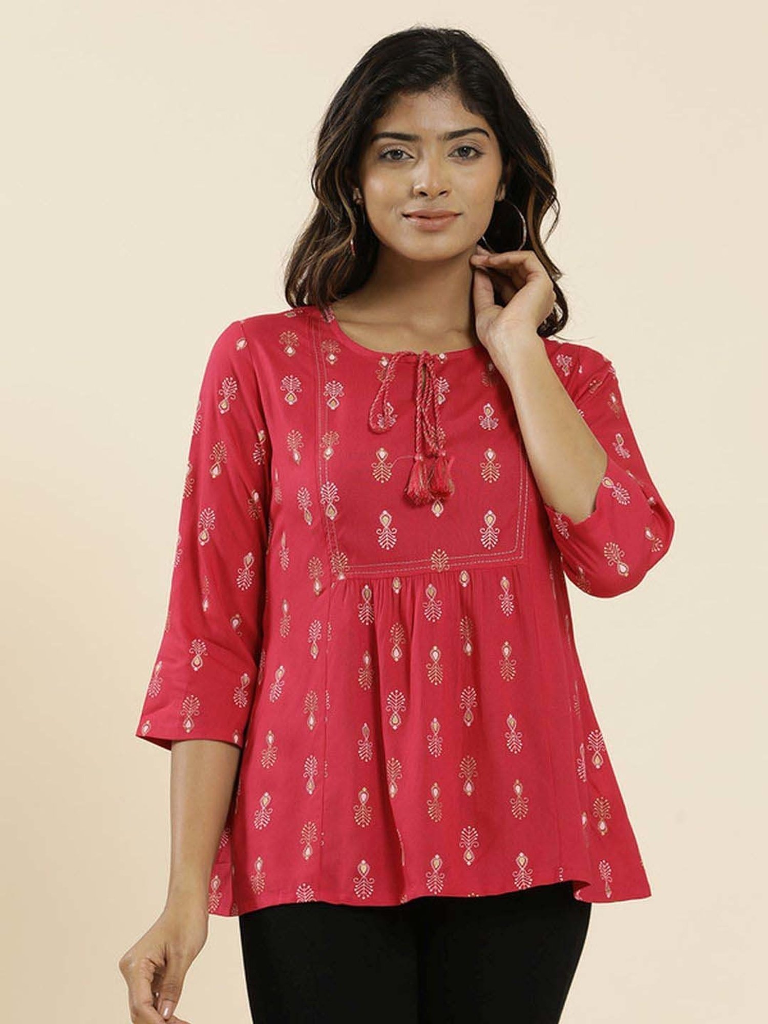 Jaipur Kurti Fuchsia Printed Top