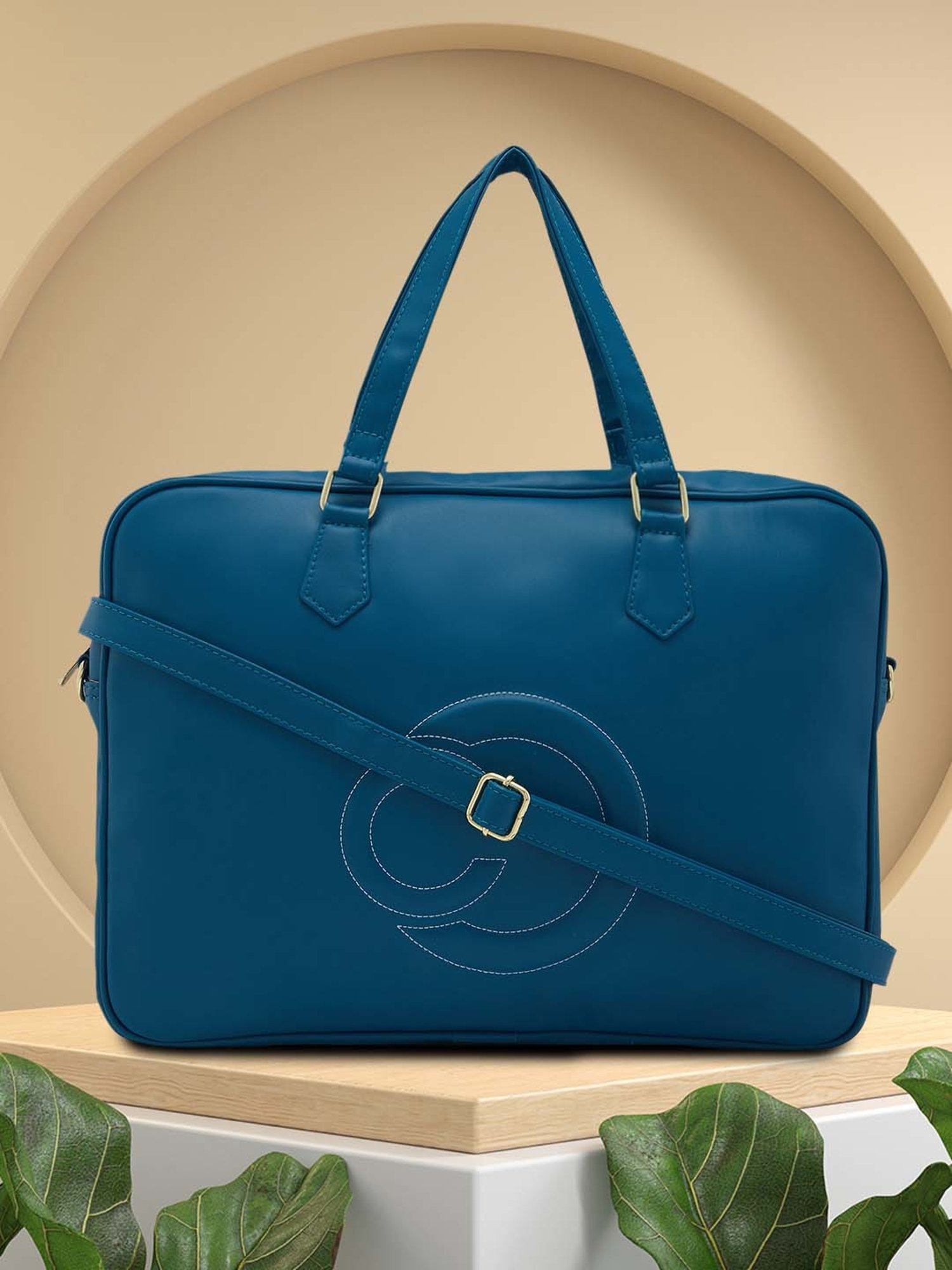 Caprese DORA Blue Faux Leather Large Laptop Messenger Bag