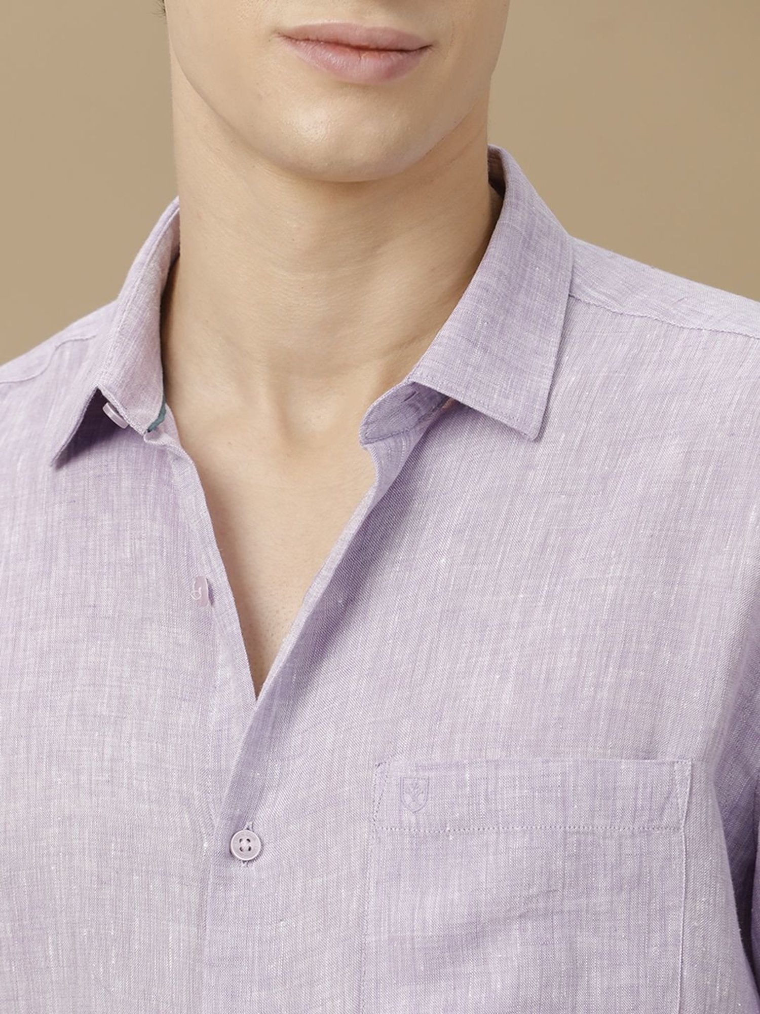 Linen Club Purple Linen Contemporary Fit Texture Shirt