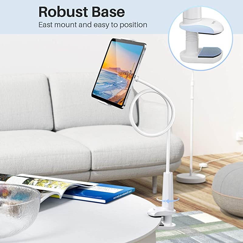 Gooseneck Tablet Stand, Tablet Mount Holder Compatible with iPad iPhone Series/Switch/Galaxy Tabs/Kindle Fire HD and More, 30in Overall Length(White)
