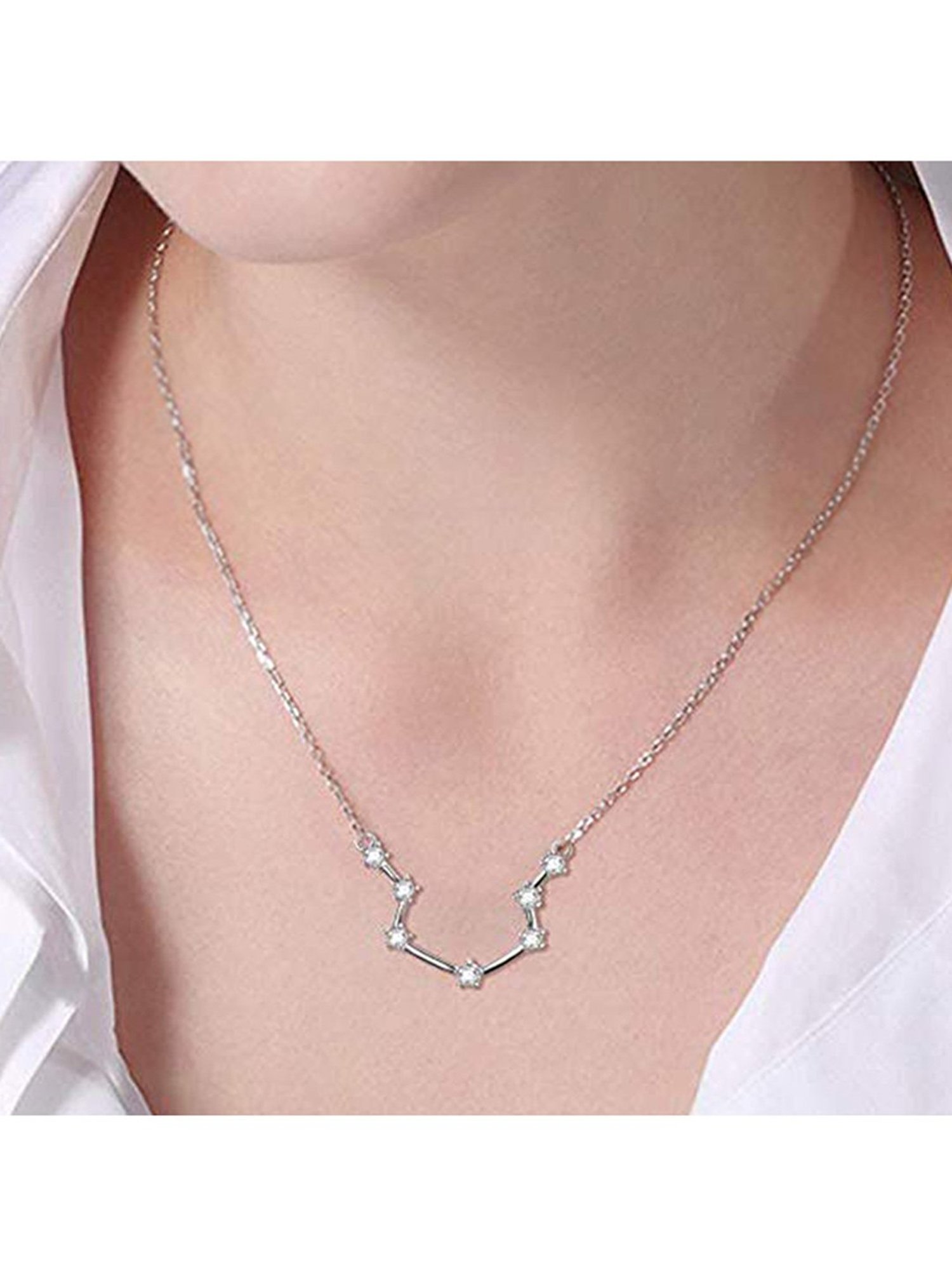 Clara Aquarius 92.5 Sterling Silver Constellation Zodiac Pendant with Chain