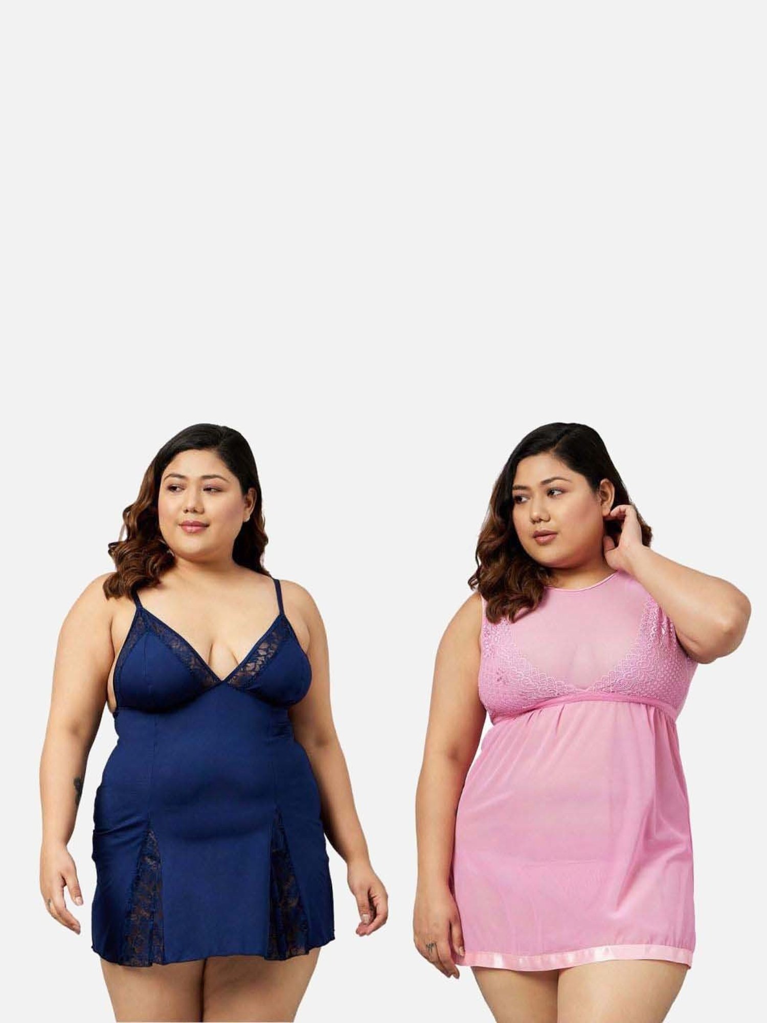 Secrets By ZeroKaata Navy & Pink Lace Work Babydoll with Panty - Pack Of 2