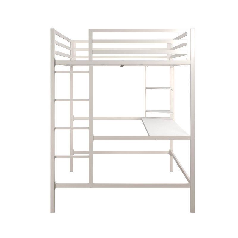 Full Maxwell Metal Loft Bed with Desk & Shelves White - Novogratz