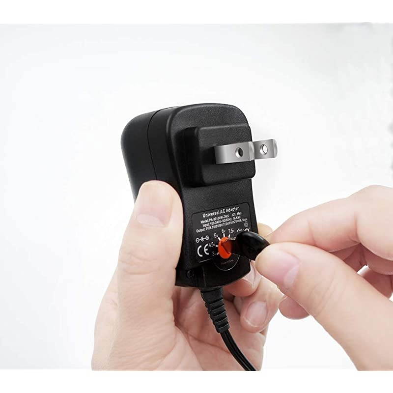 12W Universal AC DC Adapter 3V 45V 5V 6V 75V 9V 12V Multi Voltage Switching Power Supply Cord for Household Electronics LED Light Strip CCTV IP Camera Router Bluetooth Speaker Hub Smartphone