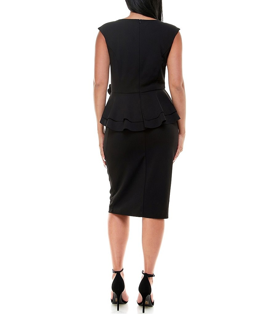 Marina Sleeveless Stretch Crepe Peplum Rose Sheath Dress