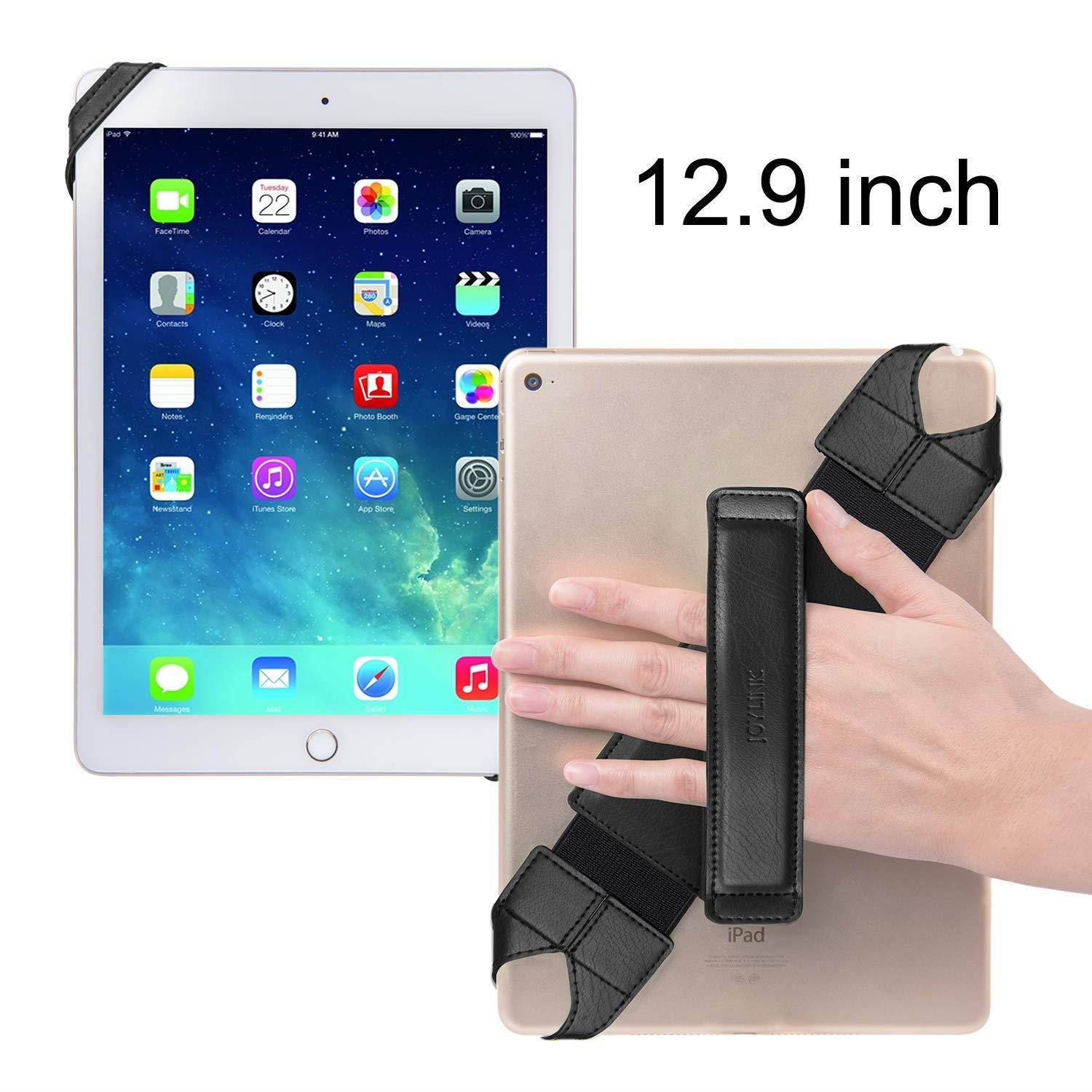 Universal Tablet Hand Strap Holder, Joylink 360 Degrees Swivel Leather Handle Grip with Elastic Belt, Secure & Portable for 12.9" Tablets (iPad),Black