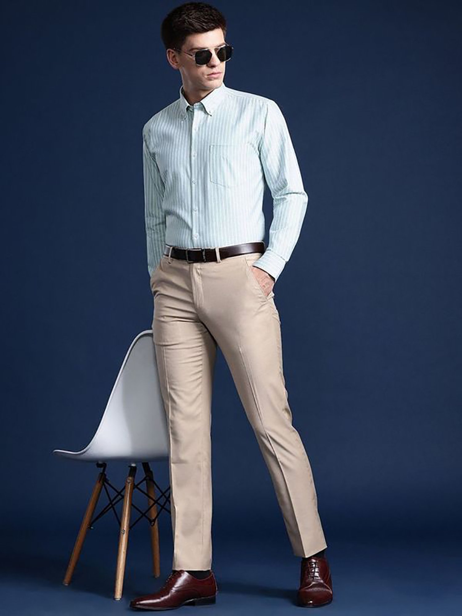 Hancock Green Slim Fit Stripes Shirts