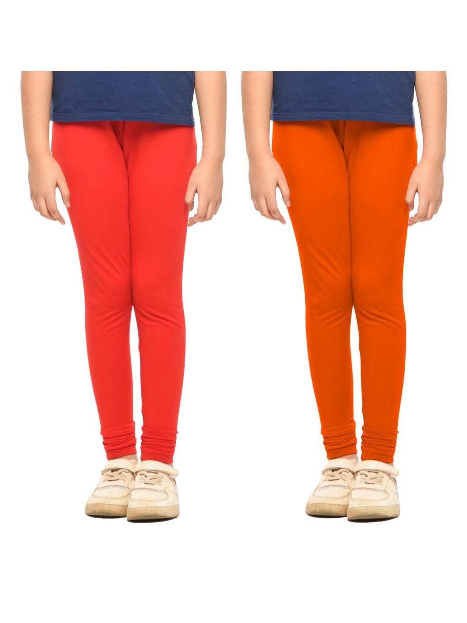Lyra Kids Orange & Red Skinny Fit Leggings (Pack of 2)