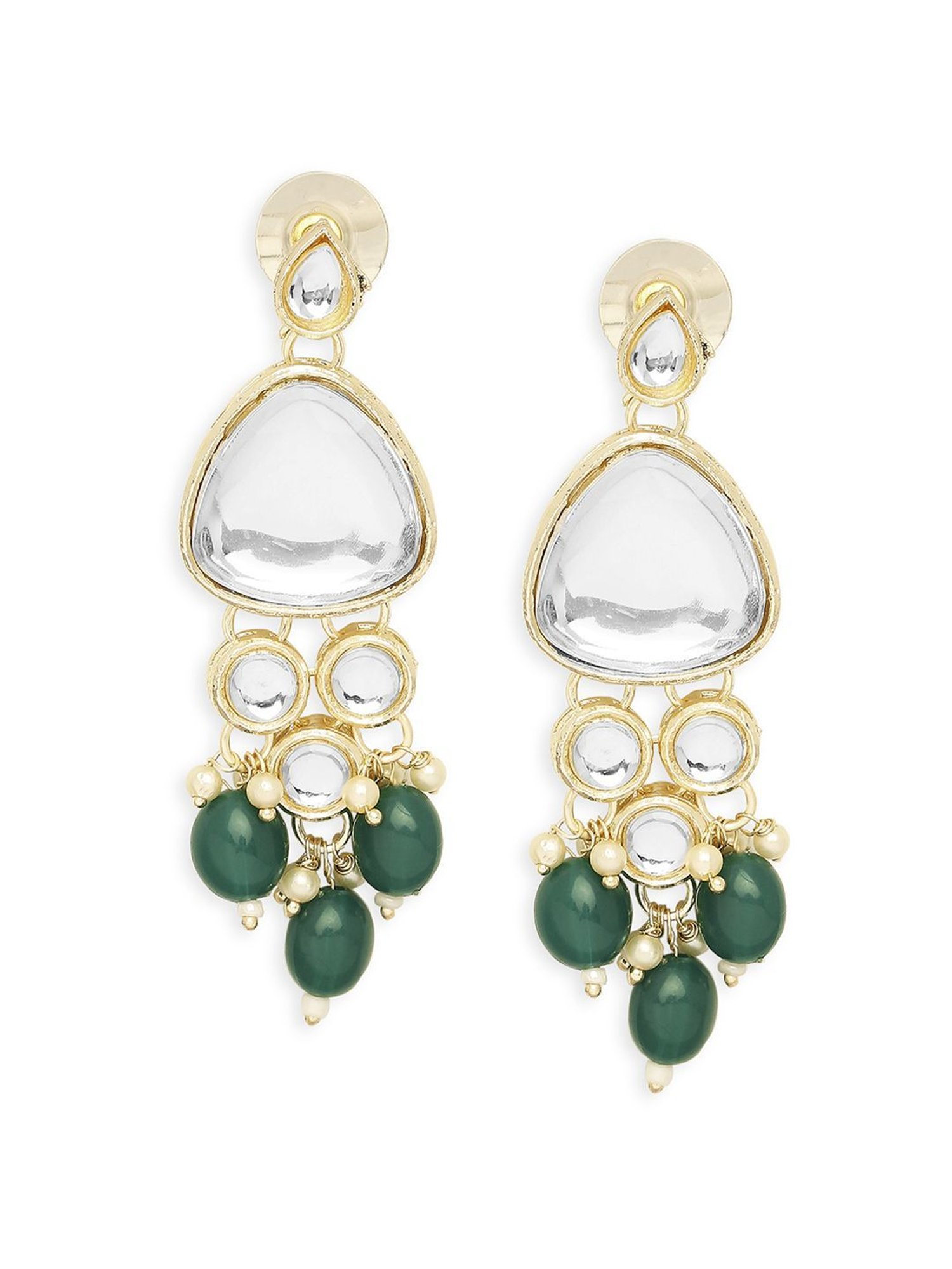 OOMPH Green Beads & Kundan Wedding Bridal Ethnic Choker Necklace Set for Women