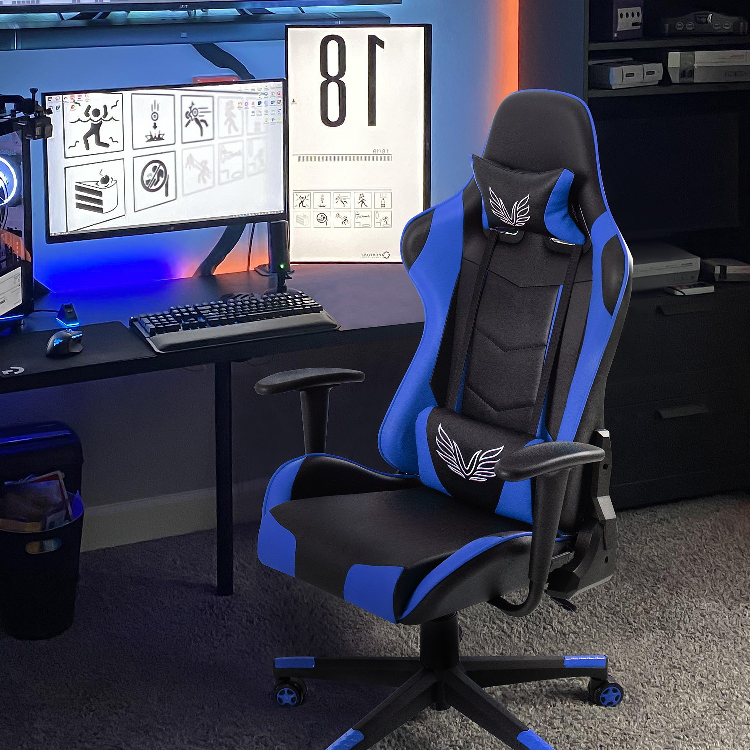 Homall Gaming Chair High Back Adjustable Height Racing Style Computer Chair with Headrest and Lumbar Support (Blue)