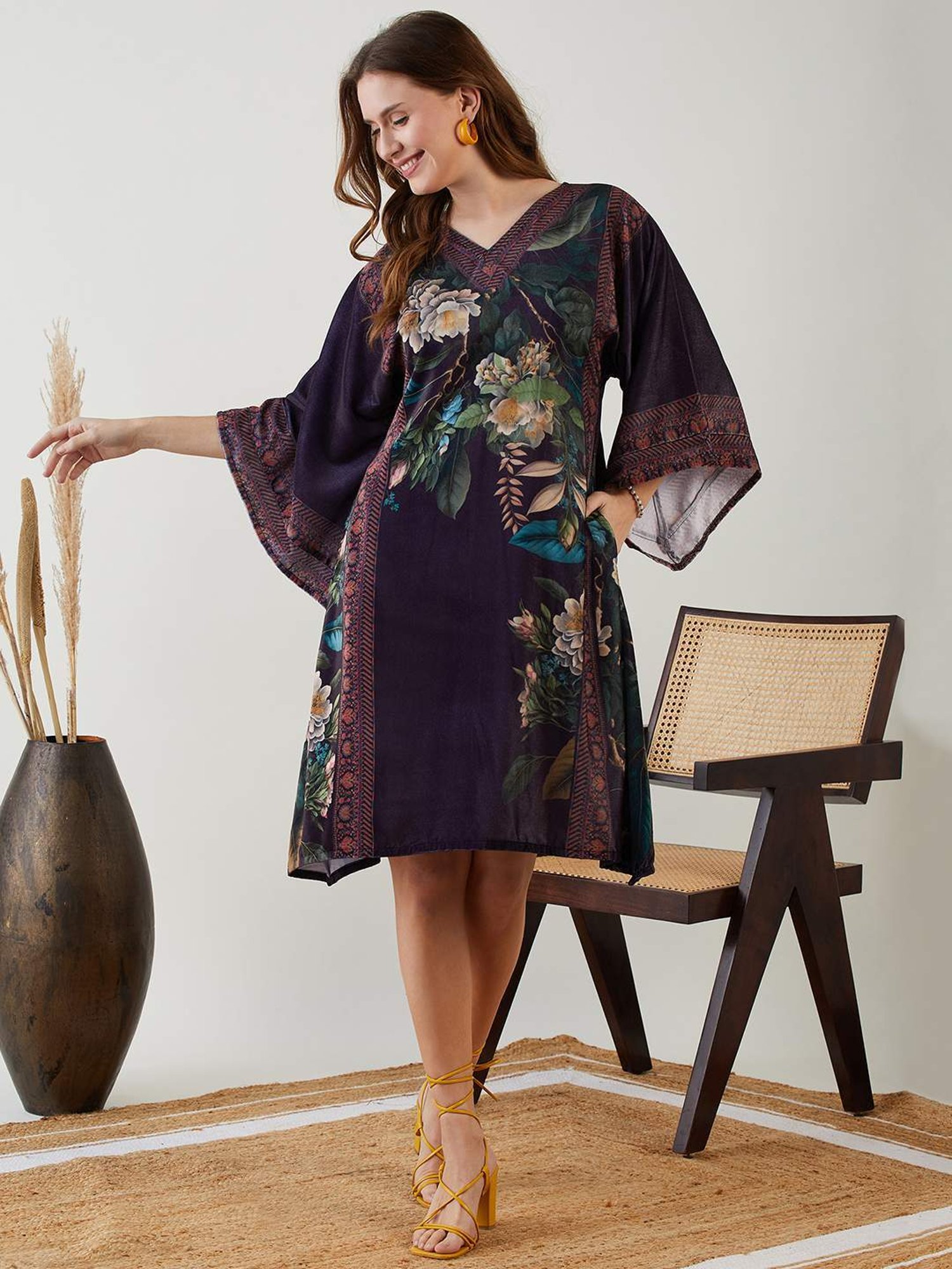 The Kaftan Company Black Printed A-Line Dress