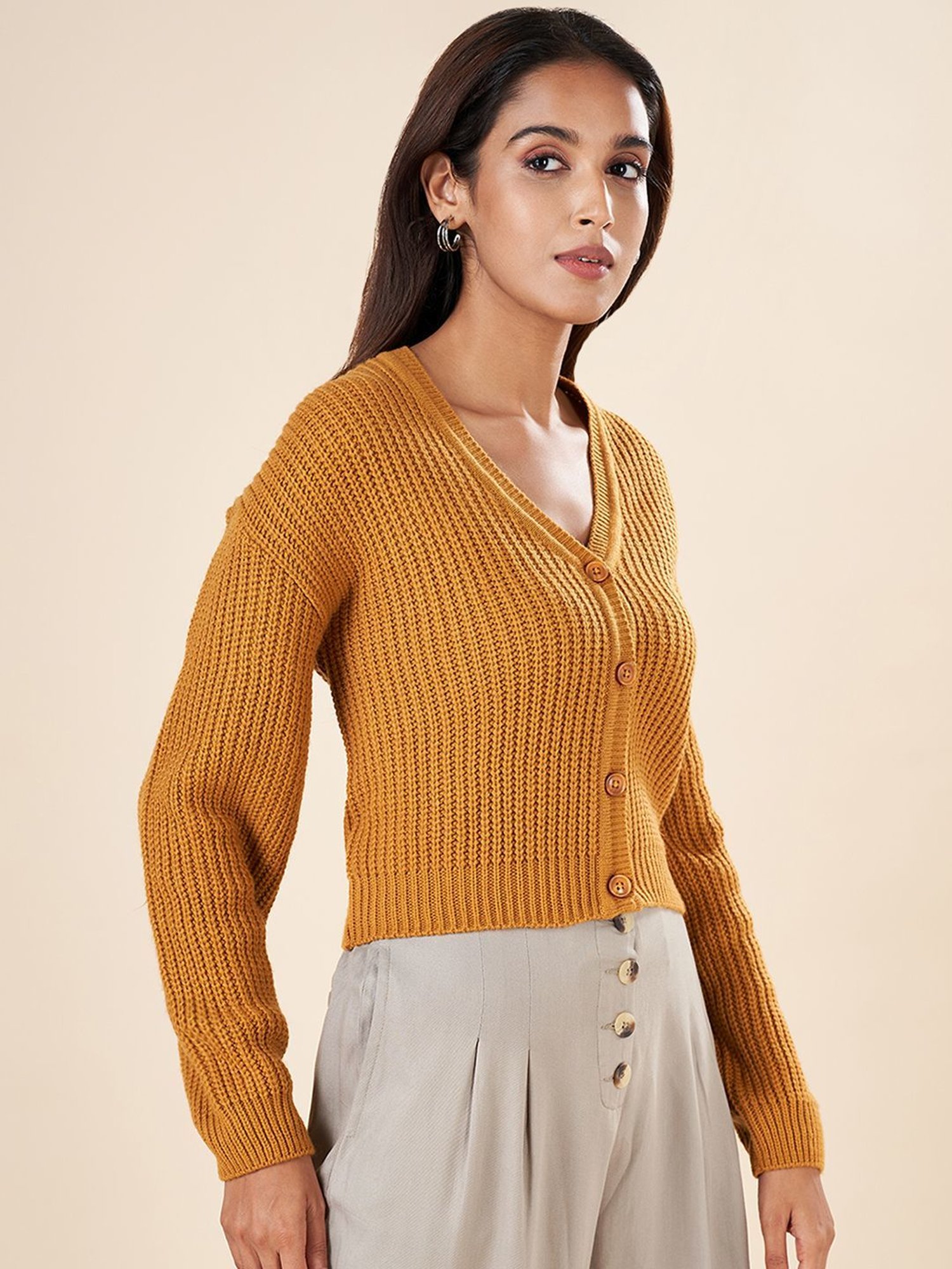 Akkriti by Pantaloons Mustard Crochet Pattern Cardigan