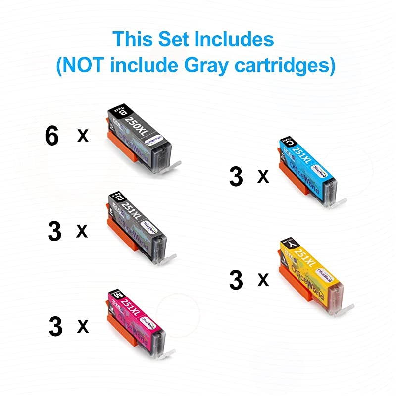 Compatible 250 251 Ink Cartridge Replacement for Canon 250XL 251XL PGI250XL CLI251XL 18 Packs for use with Canon PIXMA MX922 MG7520 MG5520 MG5420 MG7120 MG6320 Printer