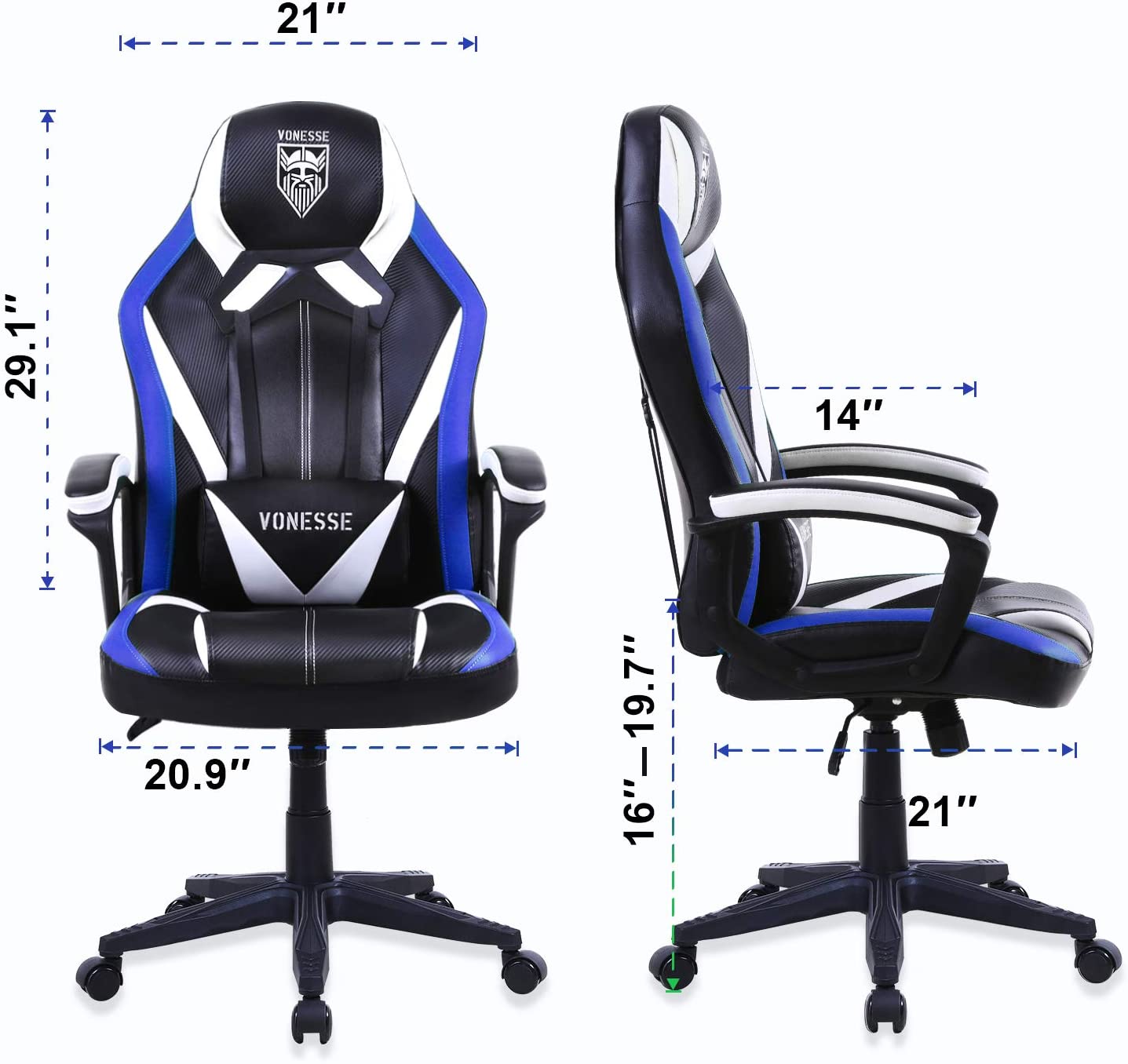 Vonesse Green Gaming Chair, Gaming Desk Chair for Teens, Computer Chair with Massage, High Back Home Office Desk Chairs, Big and Tall Gamer Chair, Computer Desk Chair, Game Chair for Kids (Green)