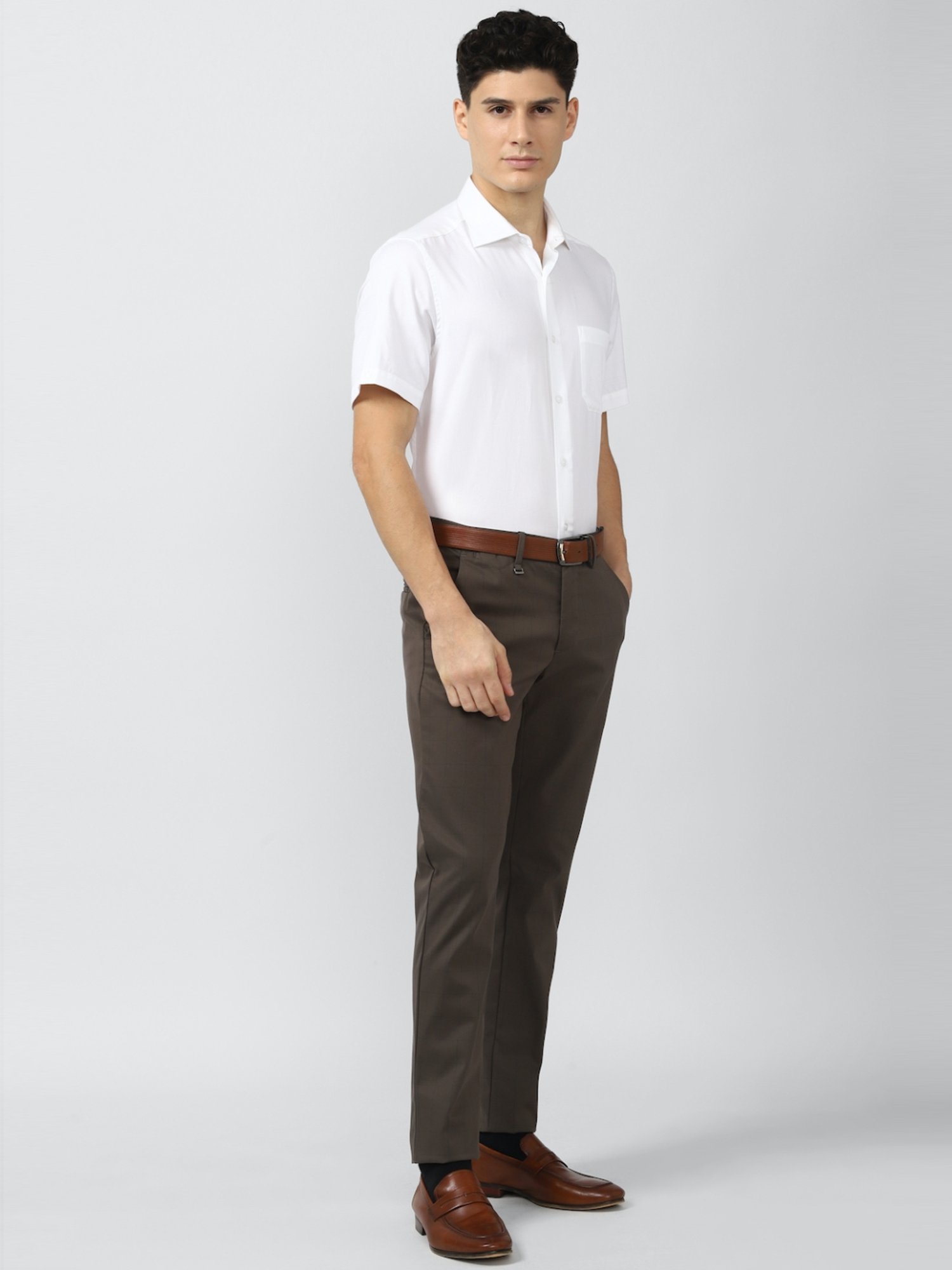 Van Heusen Brown Slim Fit Checks Trousers