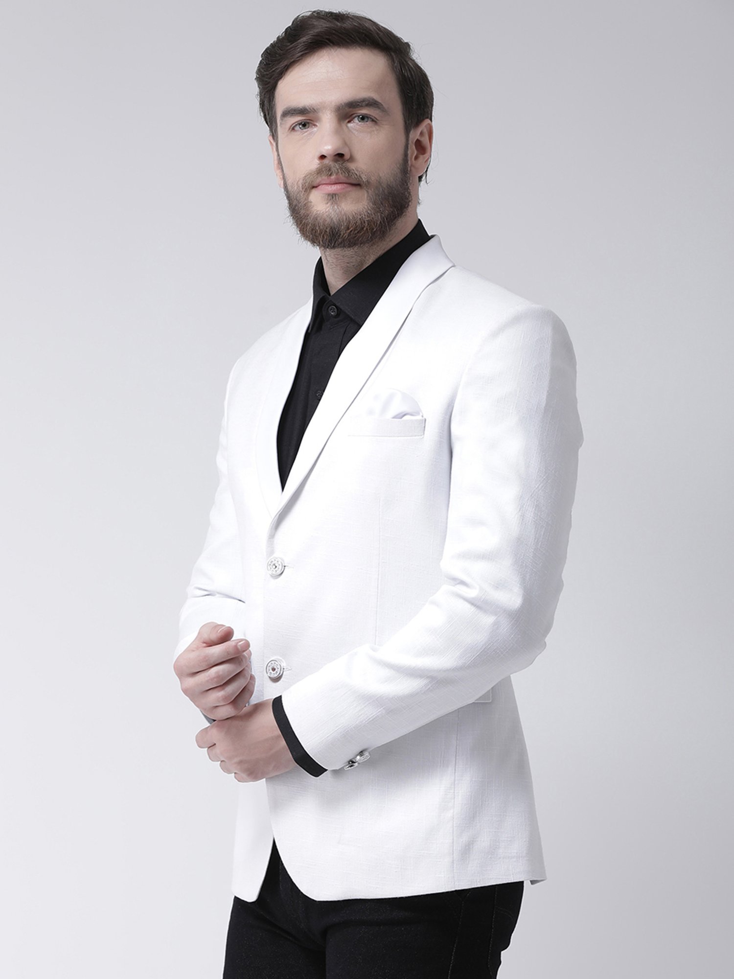 Hangup Plus White Regular Fit Shawl Collar Blazer
