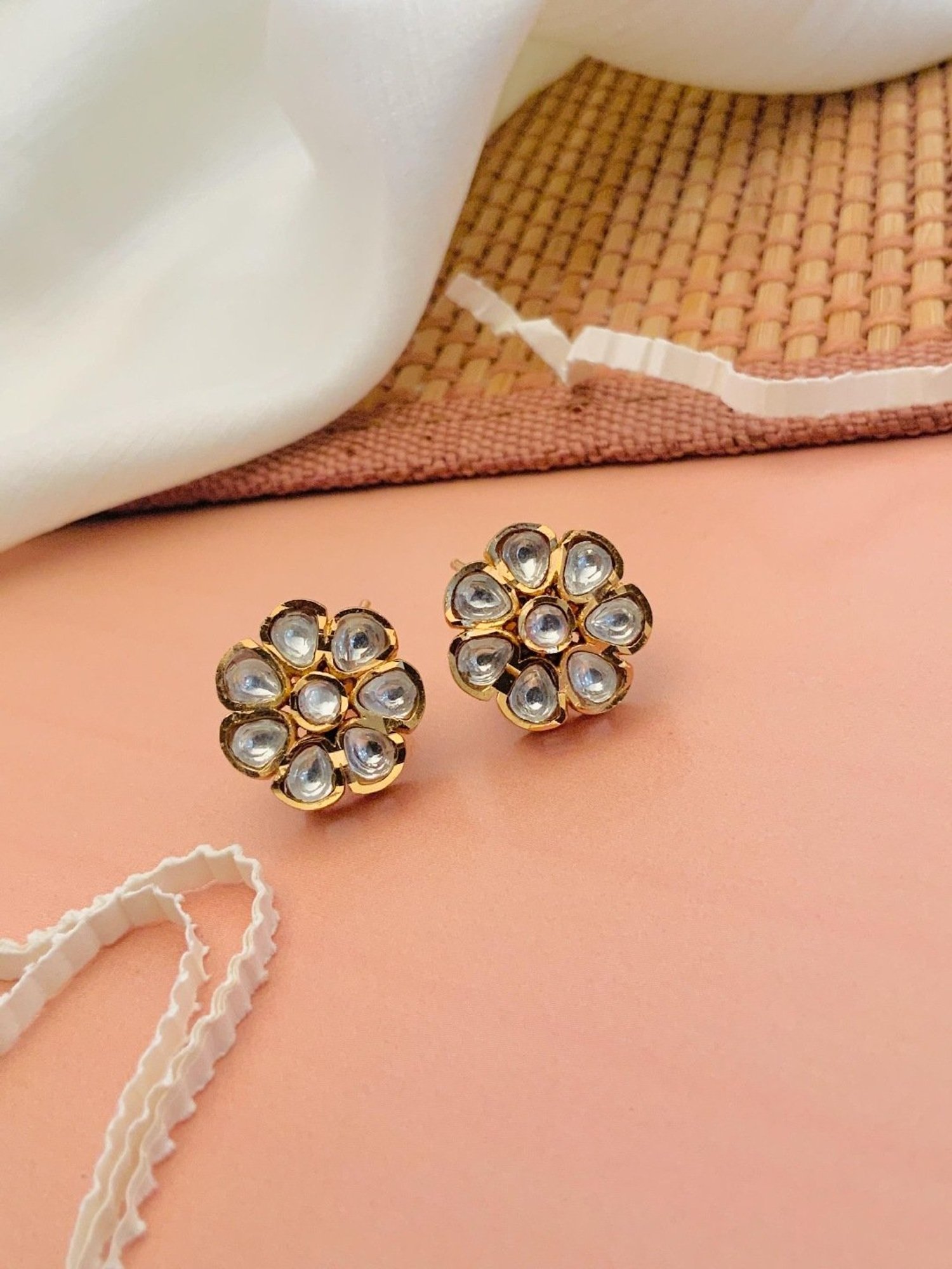 Abdesigns Sophisticated Gold-Plated Polki Stud Earrings