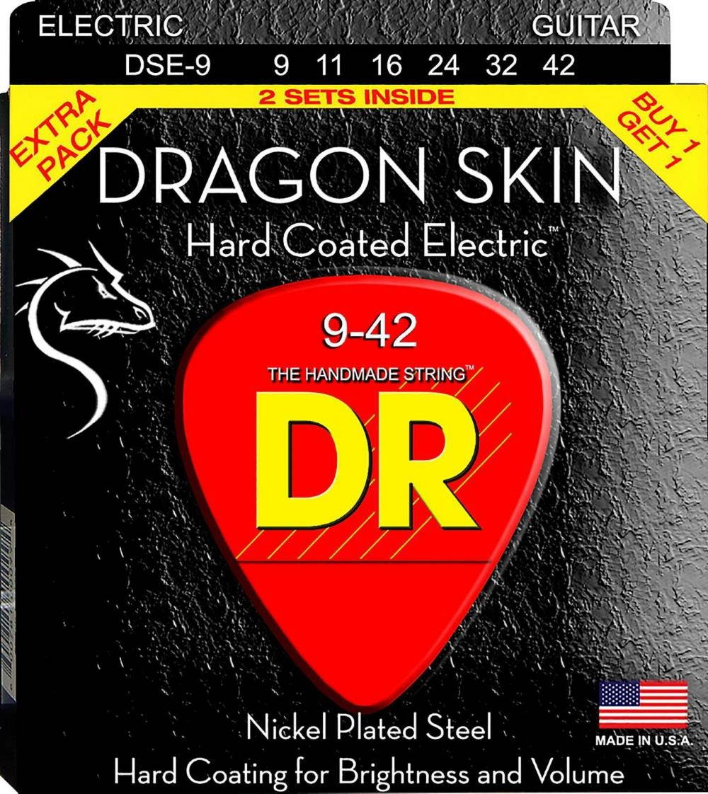 DR Strings Dragon Skin (2 Pack) Light Coated Electric Guitar Strings (9-42)