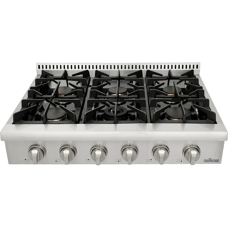 Thor Kitchen HRT3618U Professional 36 Inch Wide Innovative 6 Multi Sized Burner Natural Gas Rangetop Kitchen Stove Appliance, Stainless Steel