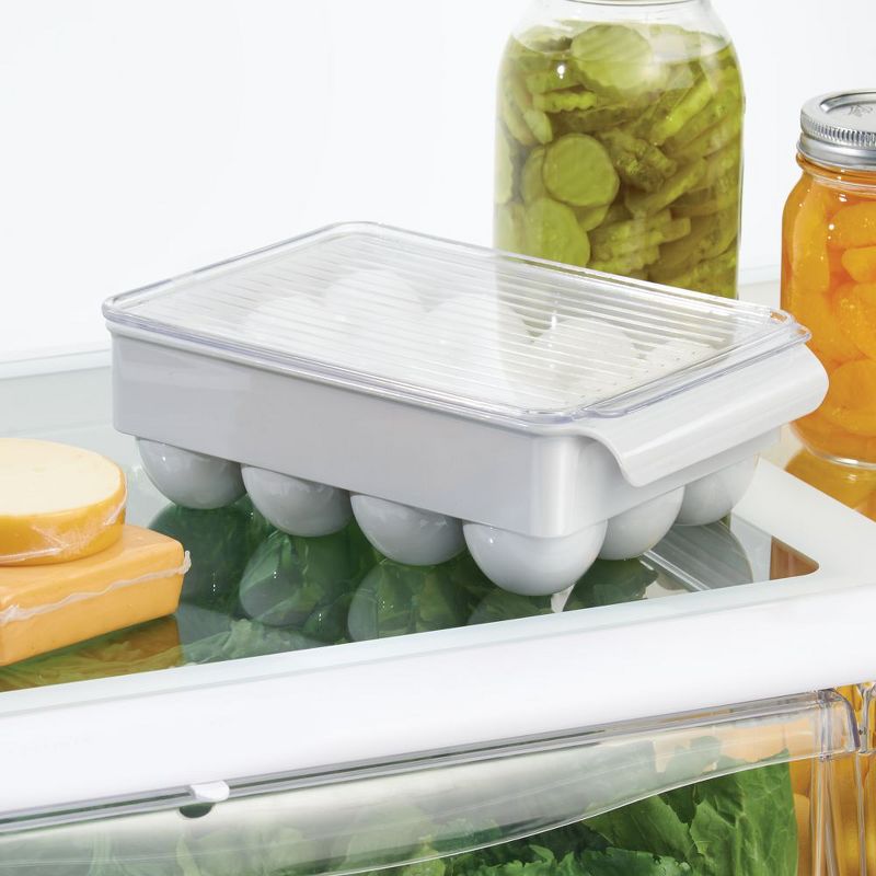 mDesign Stackable Egg Tray Holder Container, Set of 3 - Gray/Green/Blue