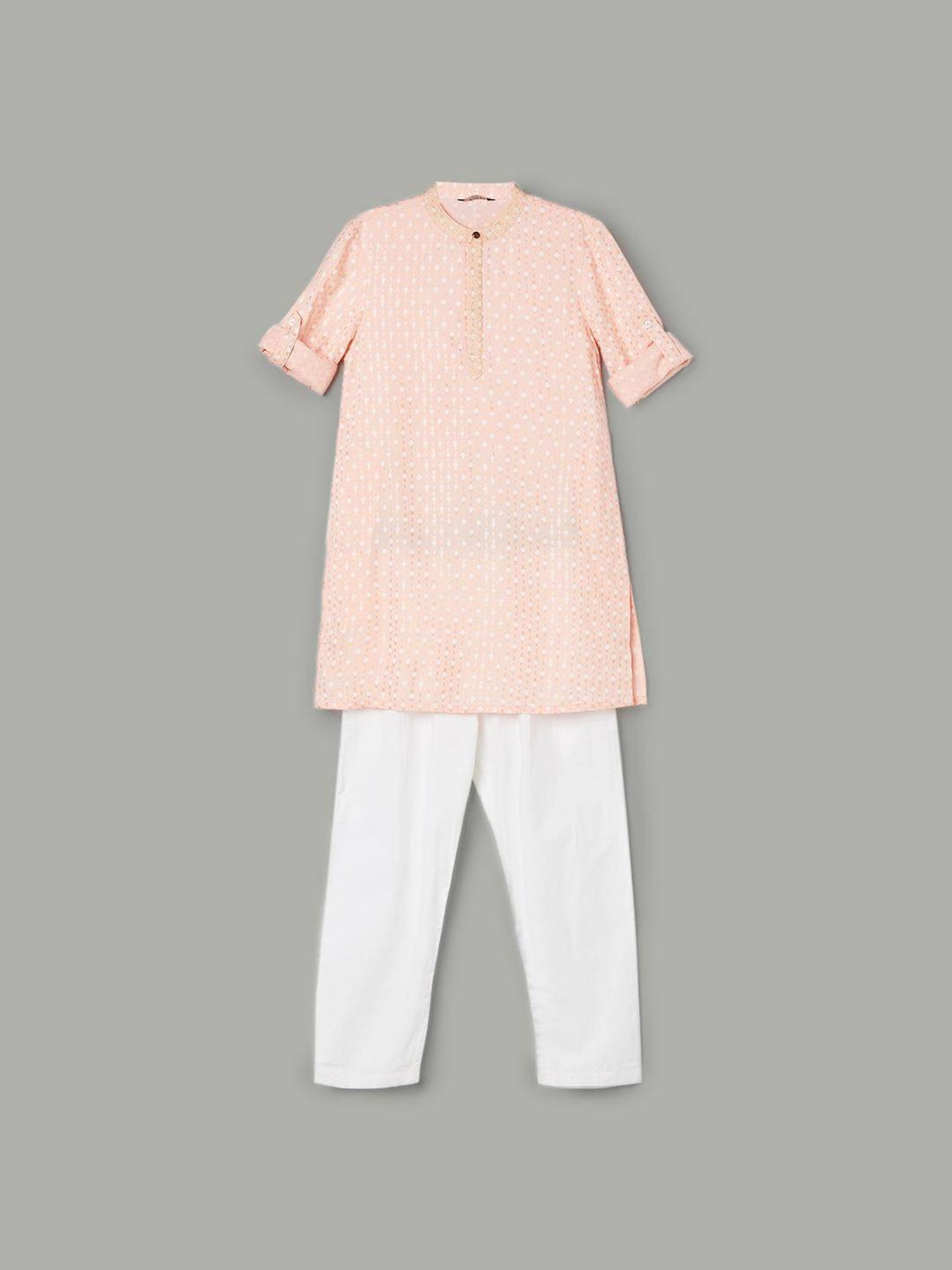 VASTRAMAY Boys Yellow & White Cotton Printed Full Sleeves Kurta Sets