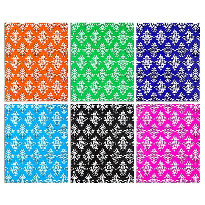 JAM Paper Glossy 3-Hole Punched 2-Pocket School Folders, Assorted Damask 31237925