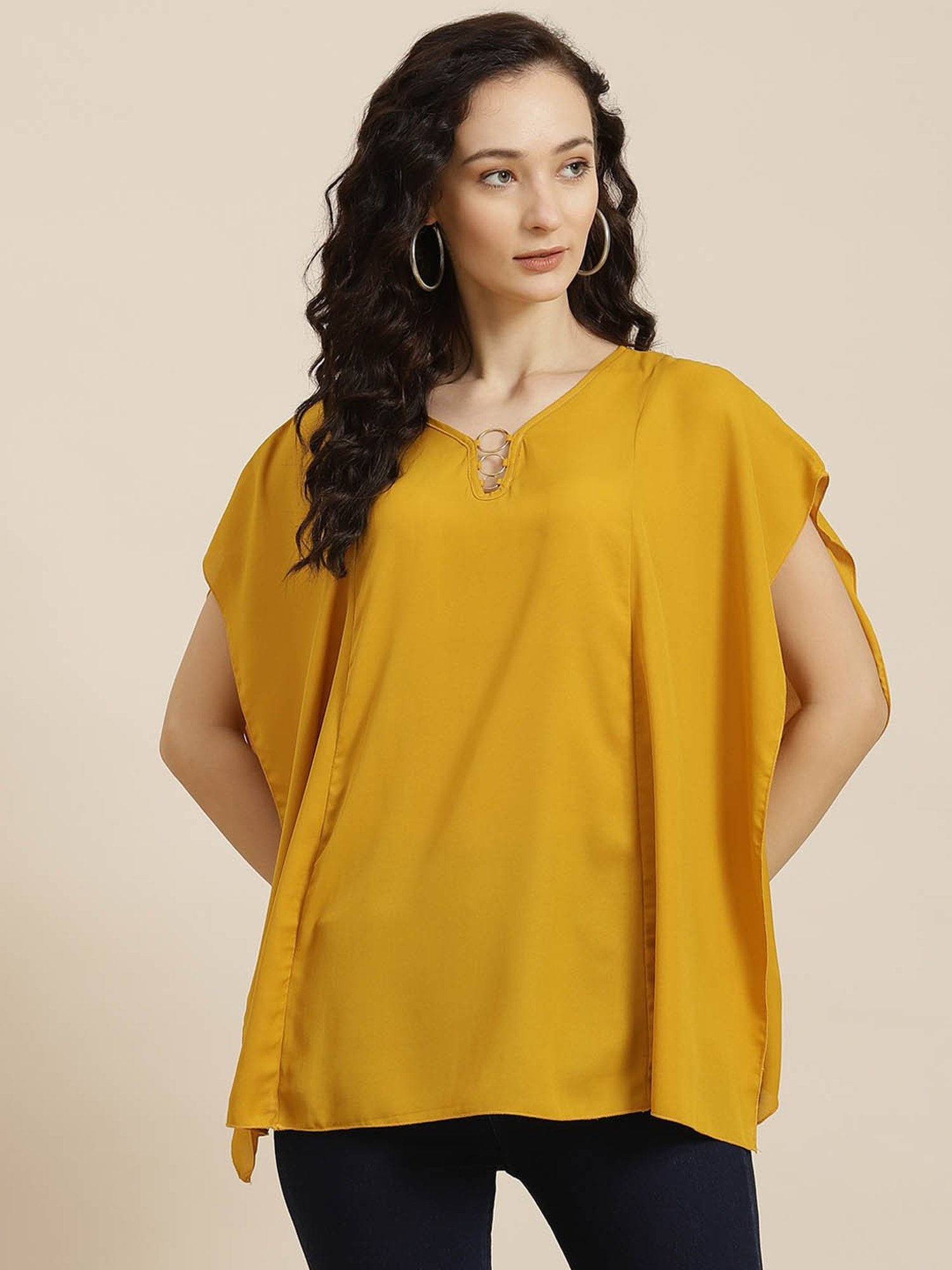 Qurvii Mustard Loose Fit Top
