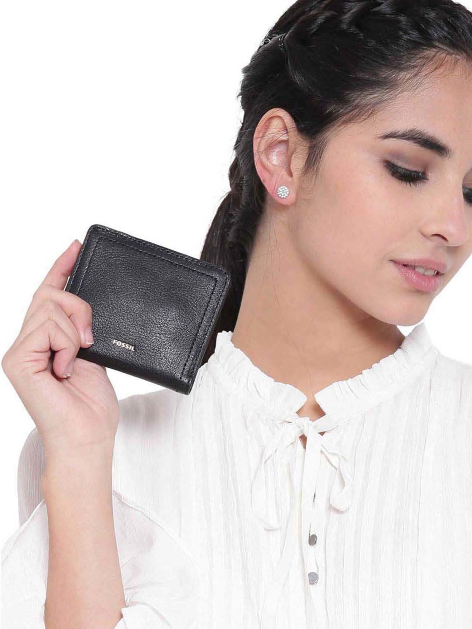 Fossil Logan Black Solid Bi-Fold Wallet for Women