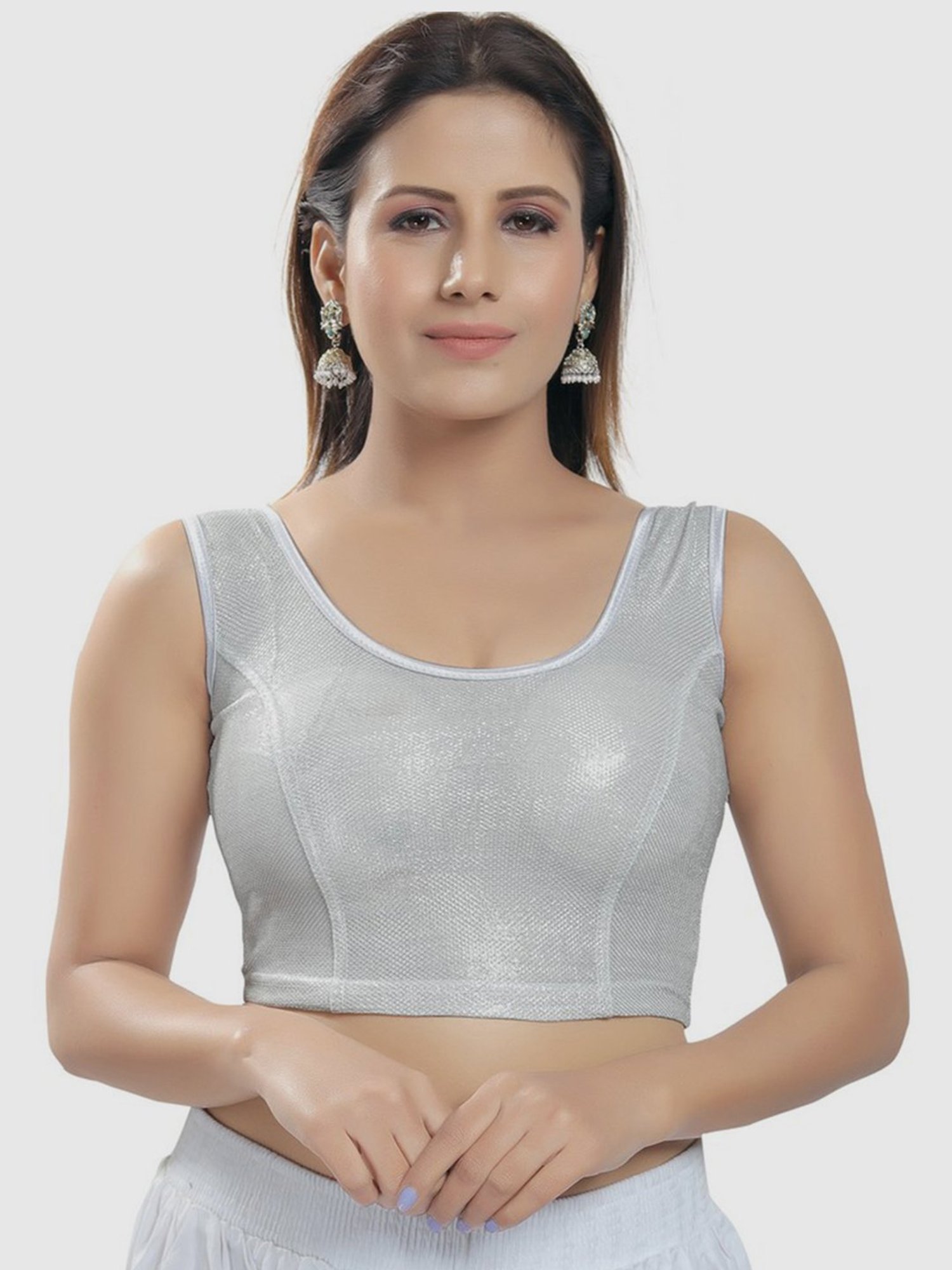 Salwar Studio Silver Readymade Stretchable Blouse