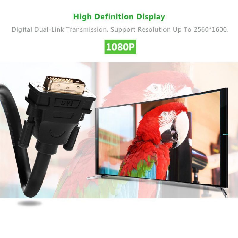 Ugreen (9.84ft/3m)DVI Extension cable,  DVI-D 24+1 Dual Link Male to Male Digital Video Cable Gold Plated with Ferrite Core Support 2560x1600 for Gaming, DVD, Laptop, HDTV and Projector 11607