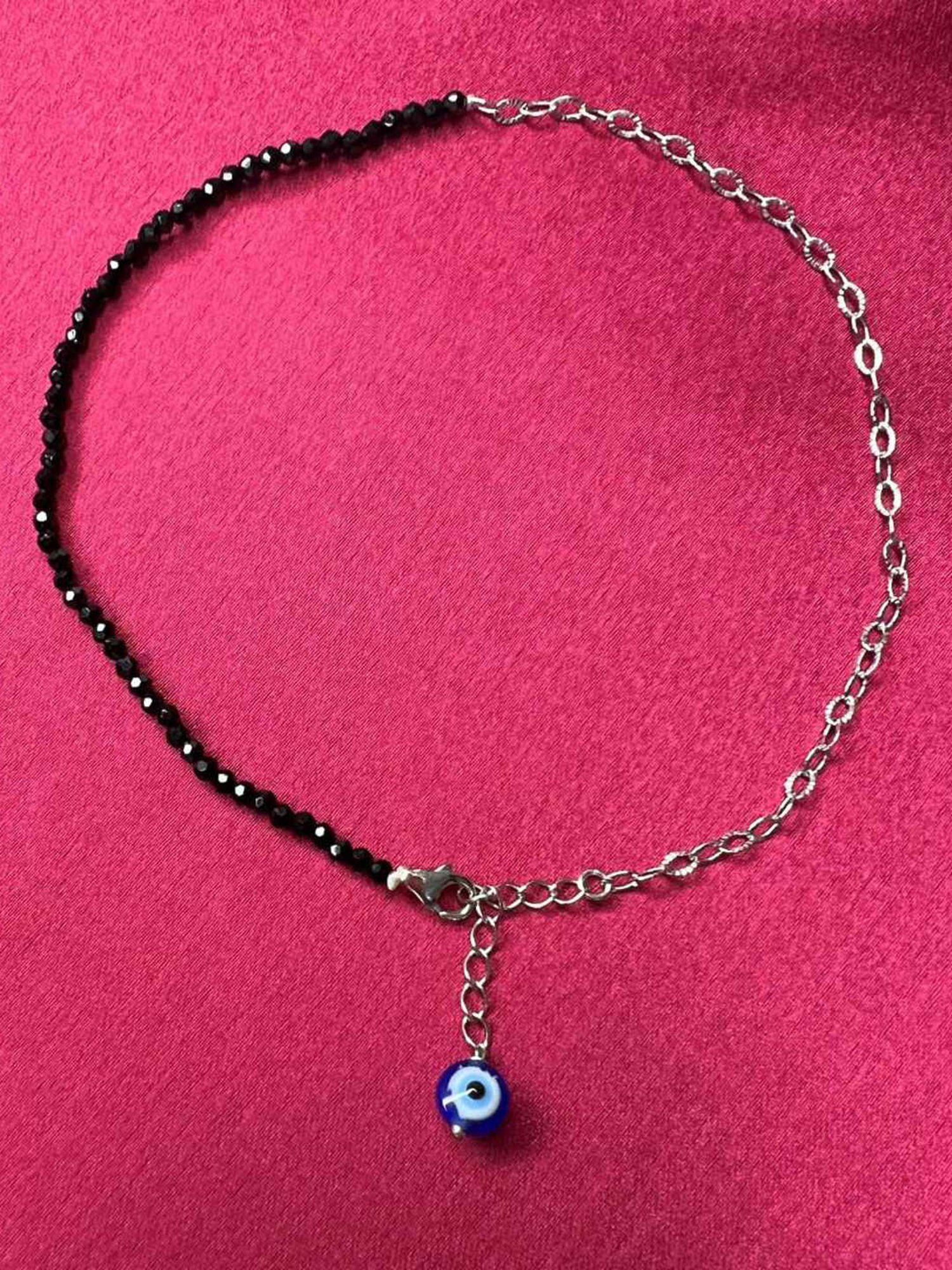 Arte Jewels 925 Sterling Silver Black Beads Evil Eye Anklet for Women & Girls (Single Anklet)