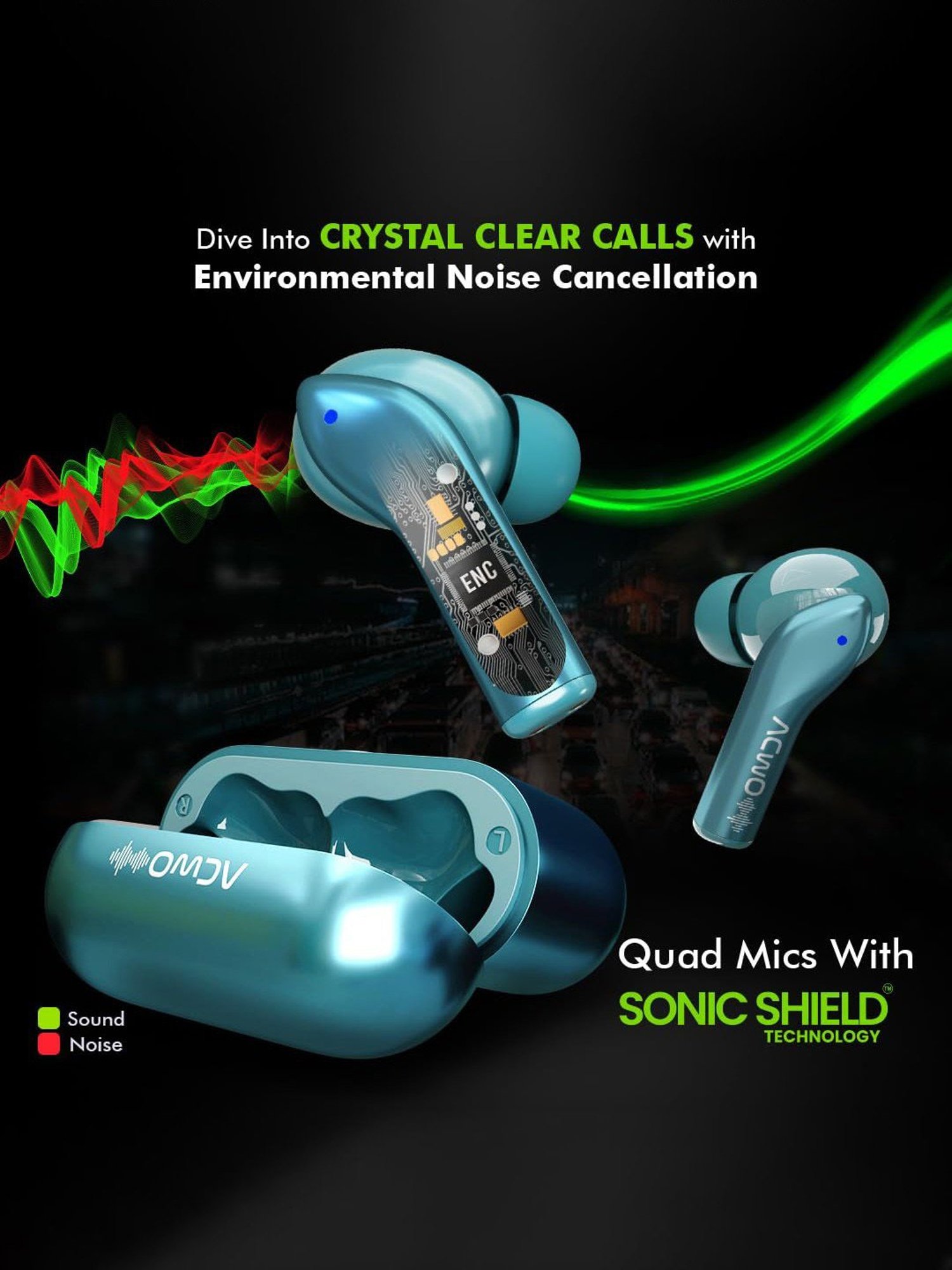 ACwO DwOTS 545 In Ear Earbuds with 48Hrs Playtime & ENC (Serene Blue, True Wireless)