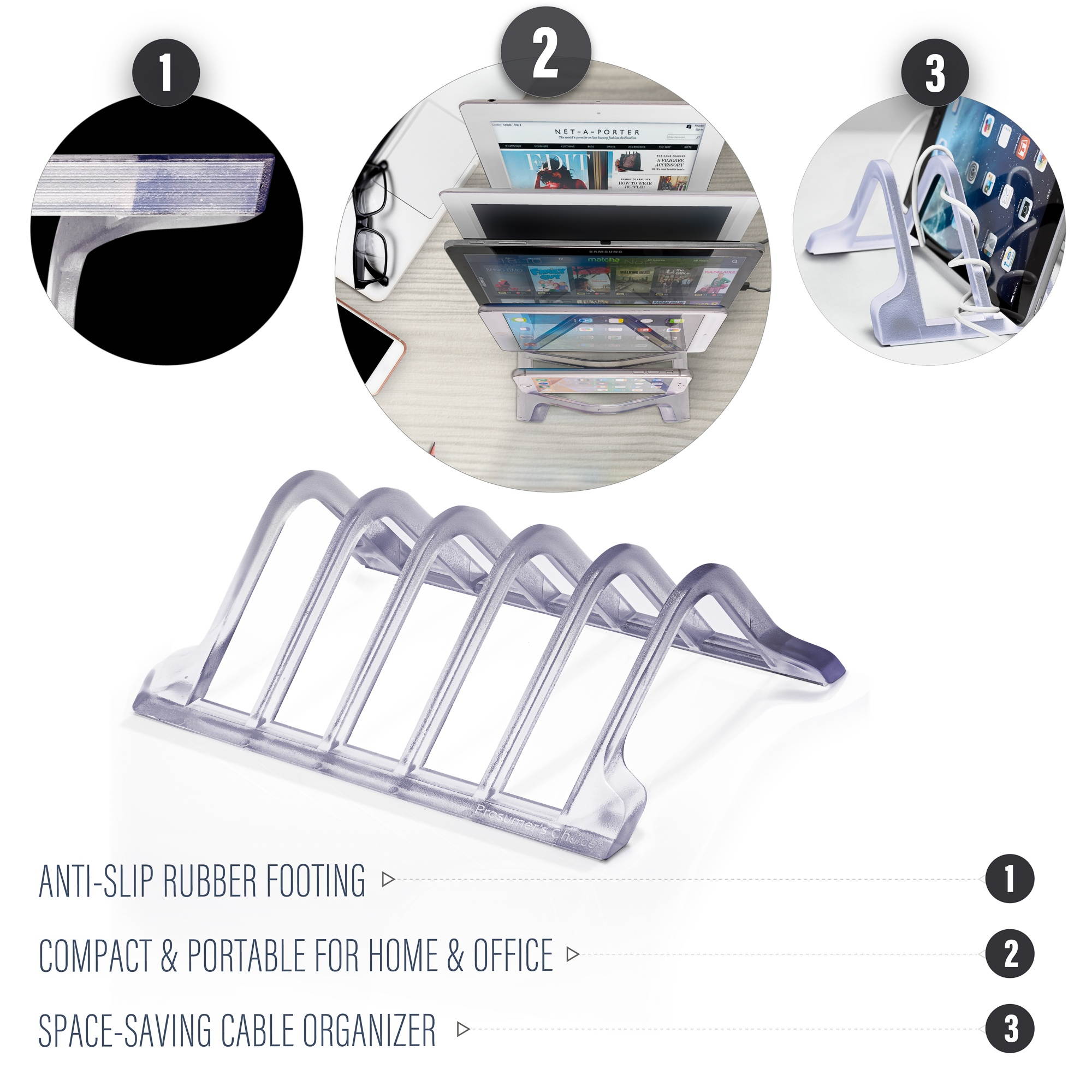 Prosumer&rsquo;s Choice Universal 5 Tablet and Smartphone Charging Organizer Rack Desktop Stand Holder - Clear