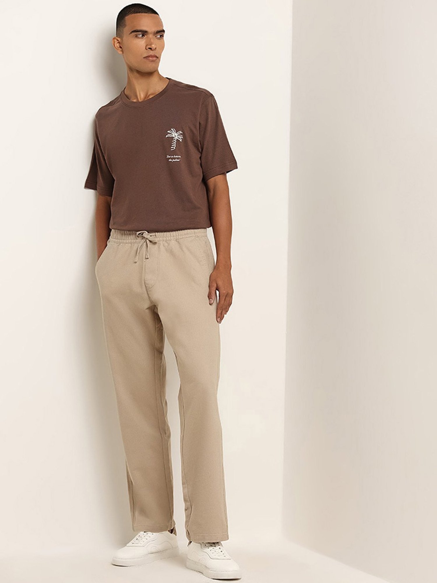 Nuon by Westside Brown Text Design Regular-Fit Cotton T-Shirt