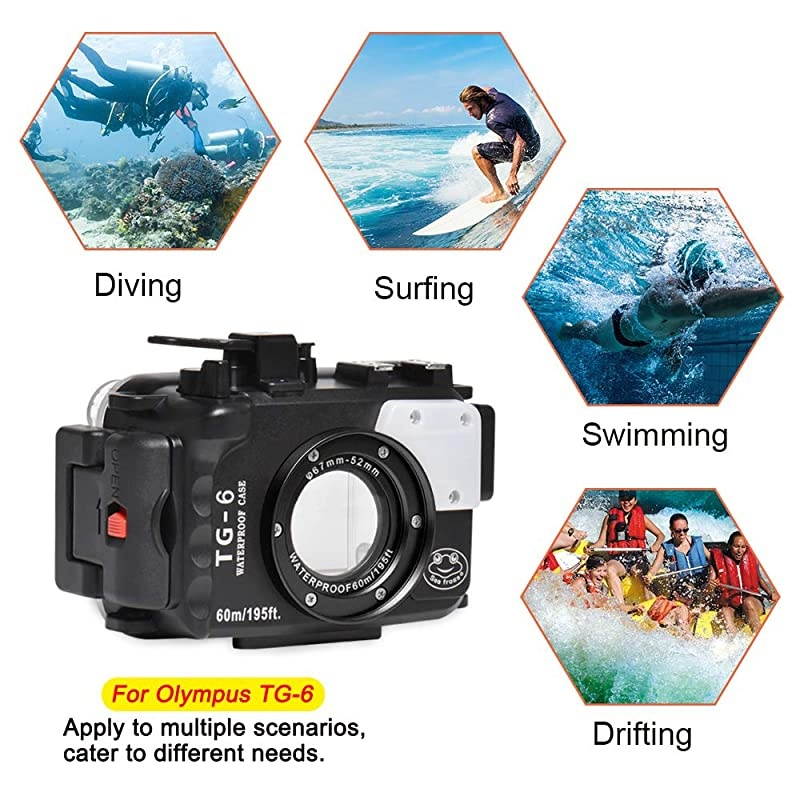 WPCTG6 Waterproof housing case Underwater Diving 195FT60M Works for Olympus TG6 Cameras Black