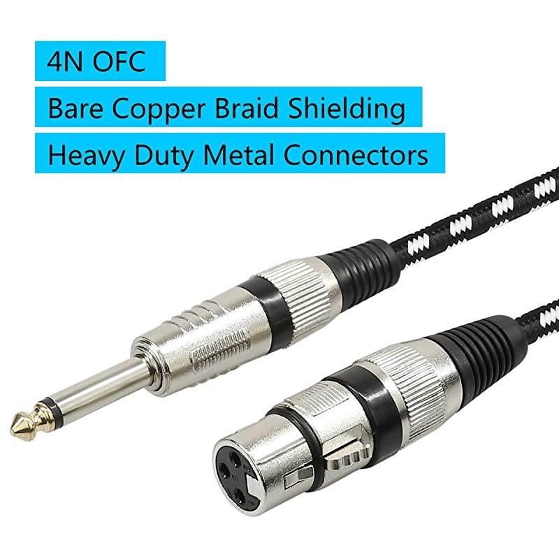 Microphone Cable XLR Female to 14quot TS Cables Nylon Braided 635mm 14 Inch TS to XLR Cable XLR Female to TS Male Unbalanced Cable GoldPlated Connectors 10Feet
