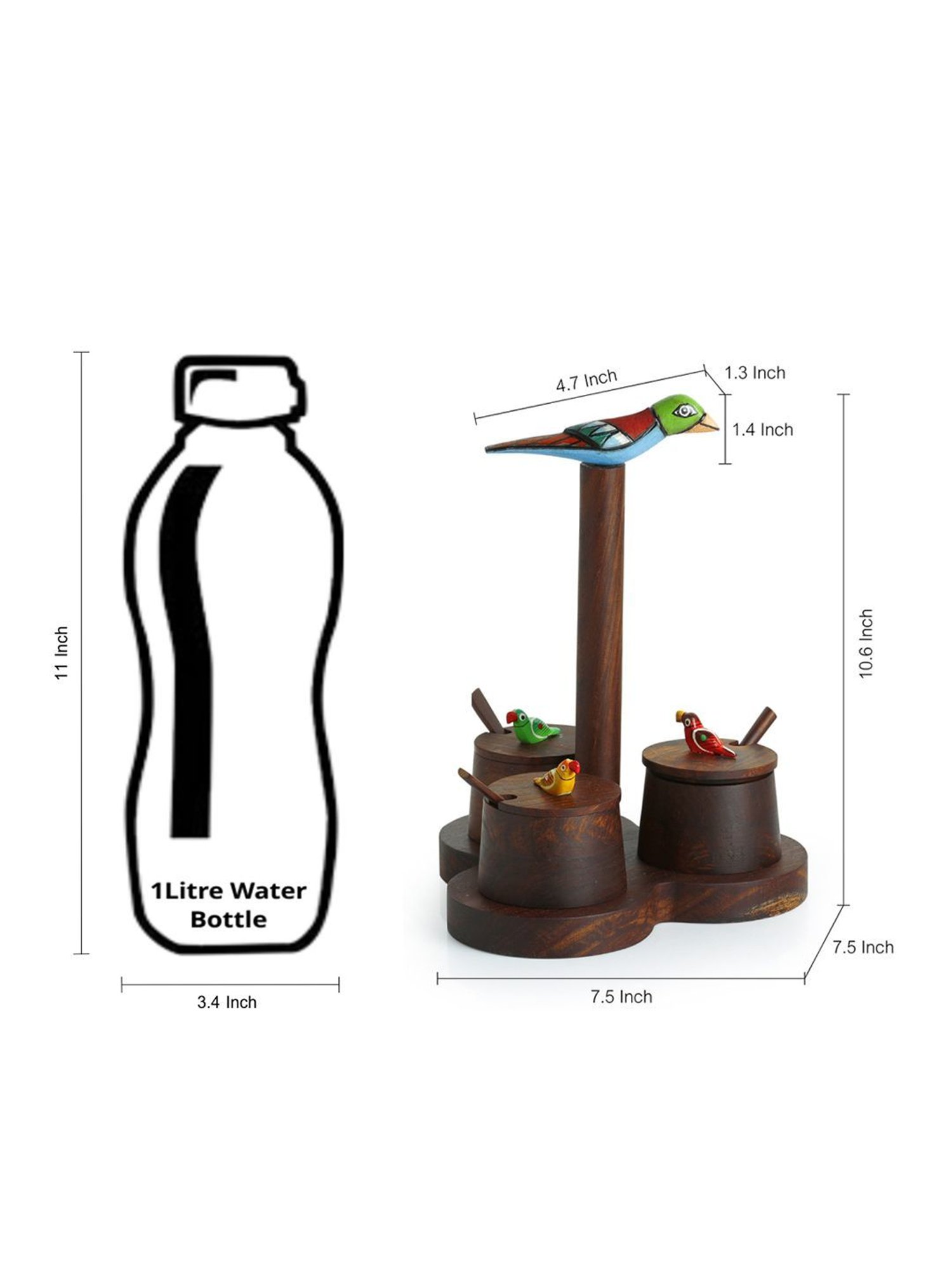 ExclusiveLane 'The Perched Family' Jar Set With Tray & Spoons In Sheesham Wood
