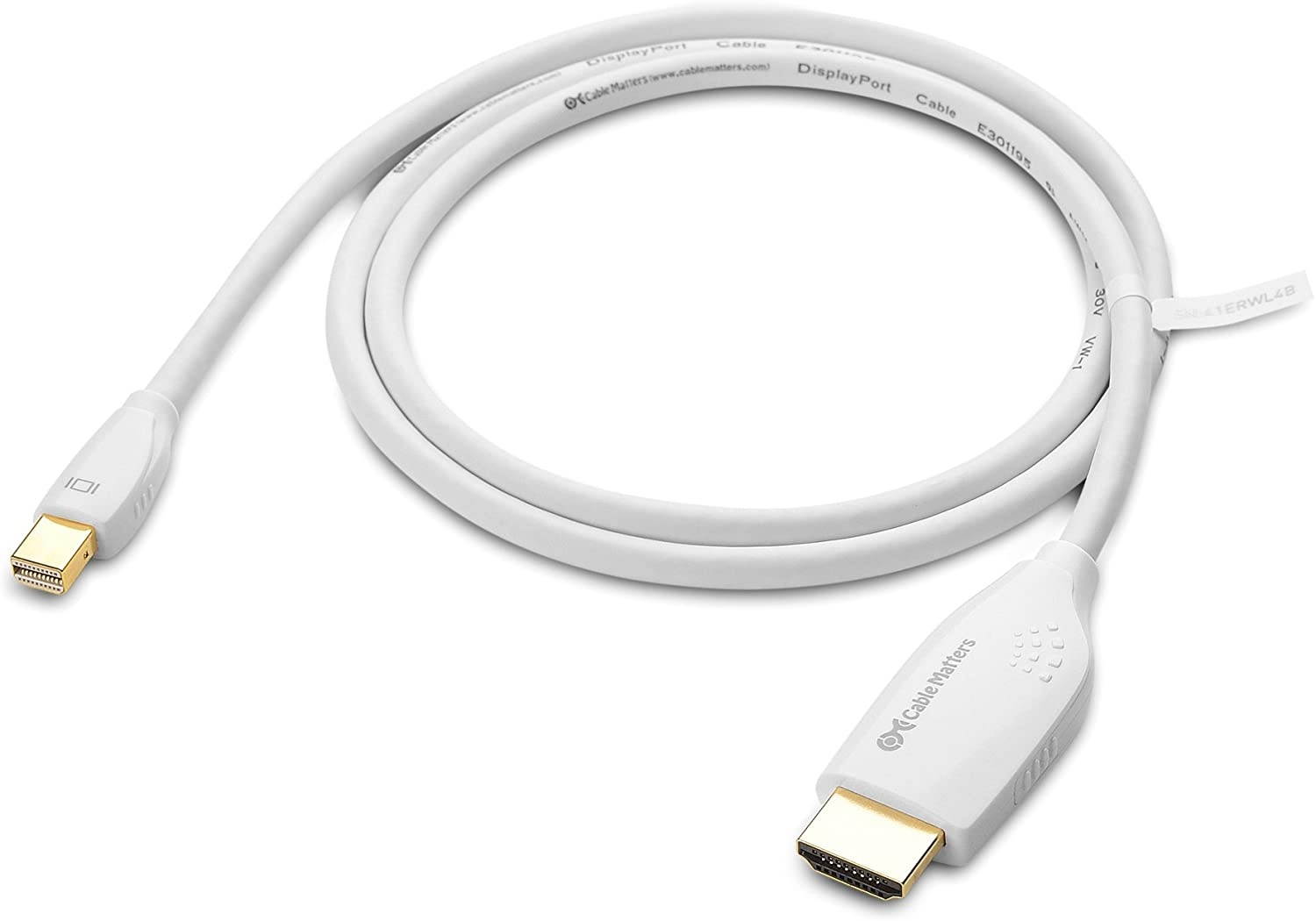 Cable Matters Mini DisplayPort to HDTV Cable in White 3 Feet - Thunderbolt and Thunderbolt 2 Port Compatible